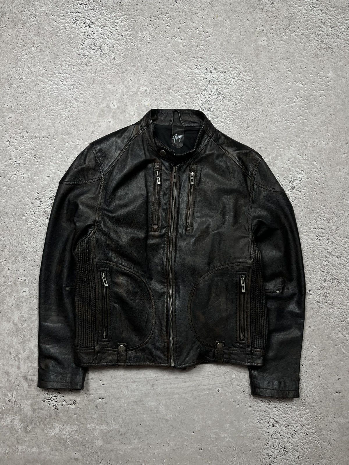 Gipsy Black Leather Biker Jacket – Moto Style Zip Up Men's M