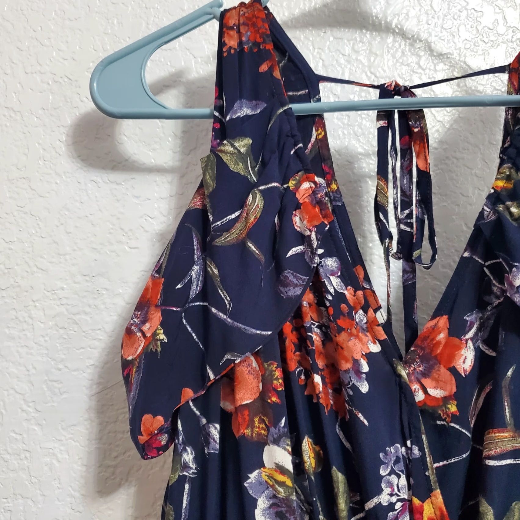 Vintage VINTAGE Entro Dress Women M Blue Floral Faux Wrap Cold Shoulder Elastic Waist Lined Boho Size M / US 6-8 / IT 42-44 - 6 Thumbnail