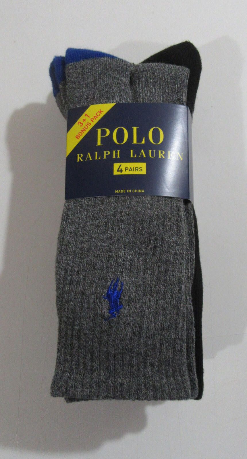 Polo Ralph Lauren Polo Ralph Lauren Mens Contrast Heel Crew Socks Grey Black Size ONE SIZE - 1 Thumbnail