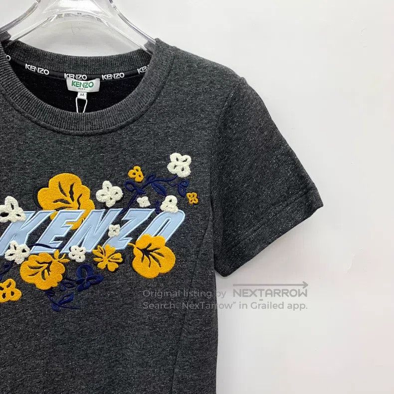 Kenzo Kenzo Dark Grey Logo Floral Embroidered Cotton Short Sleev Size M / US 6-8 / IT 42-44 - 3 Thumbnail