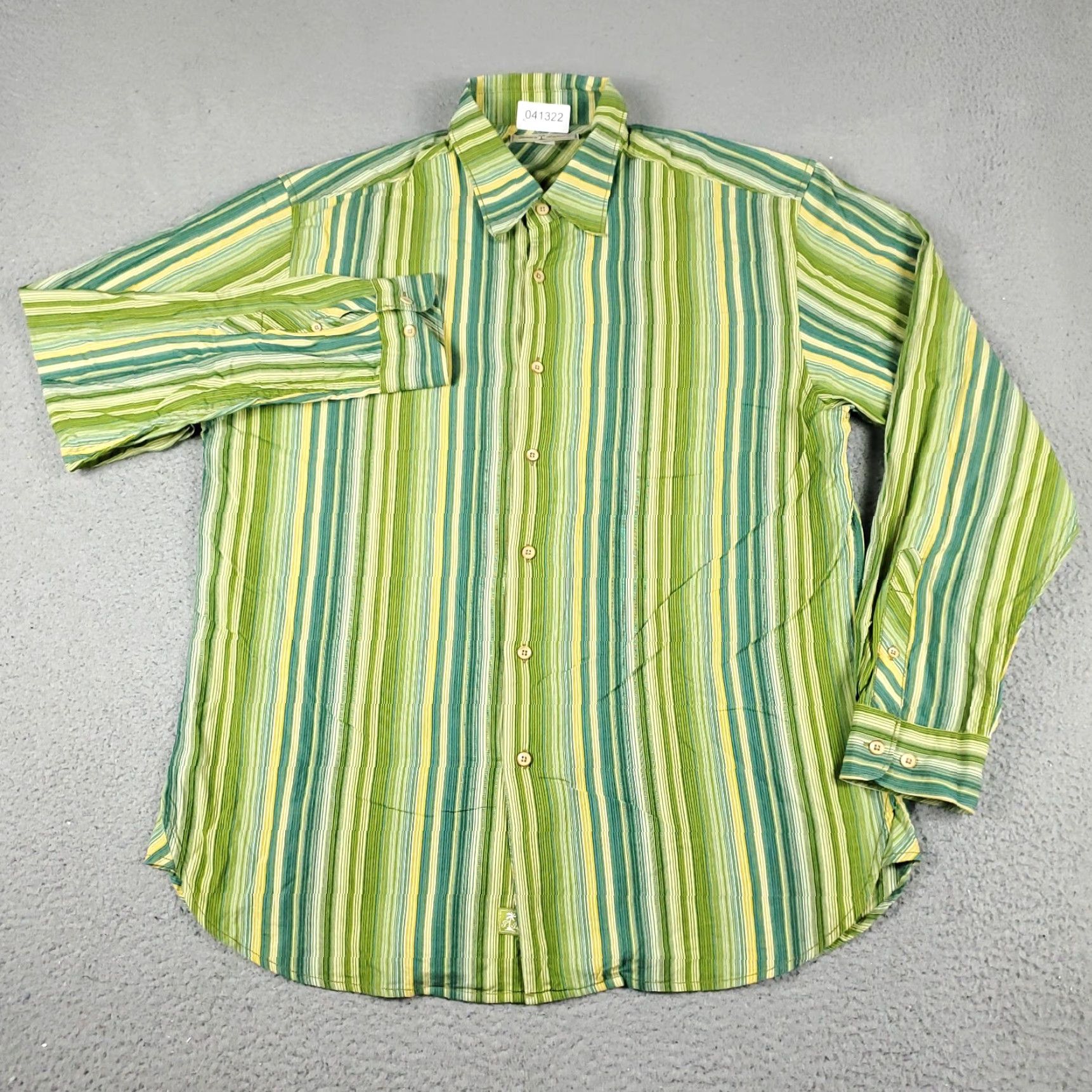 Tommy Bahama Tommy Bahama Shirt Mens Large Green Striped Cotton Button Up Long Sleeve Size US L / EU 52-54 / 3 - 2 Thumbnail