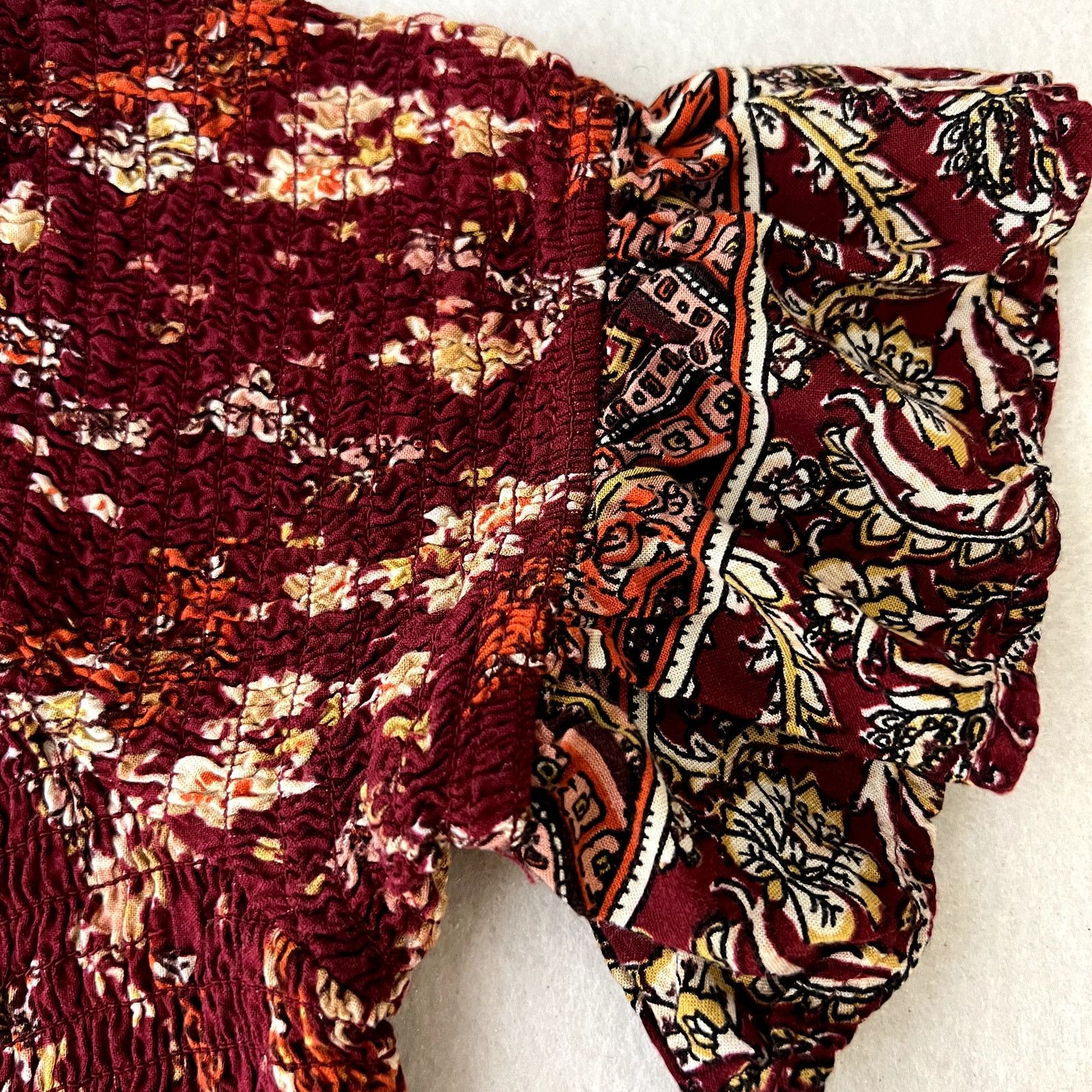 Other Band of Gypsies Red Floral Smocked Off Shoulder Dress Size S / US 4 / IT 40 - 6 Thumbnail