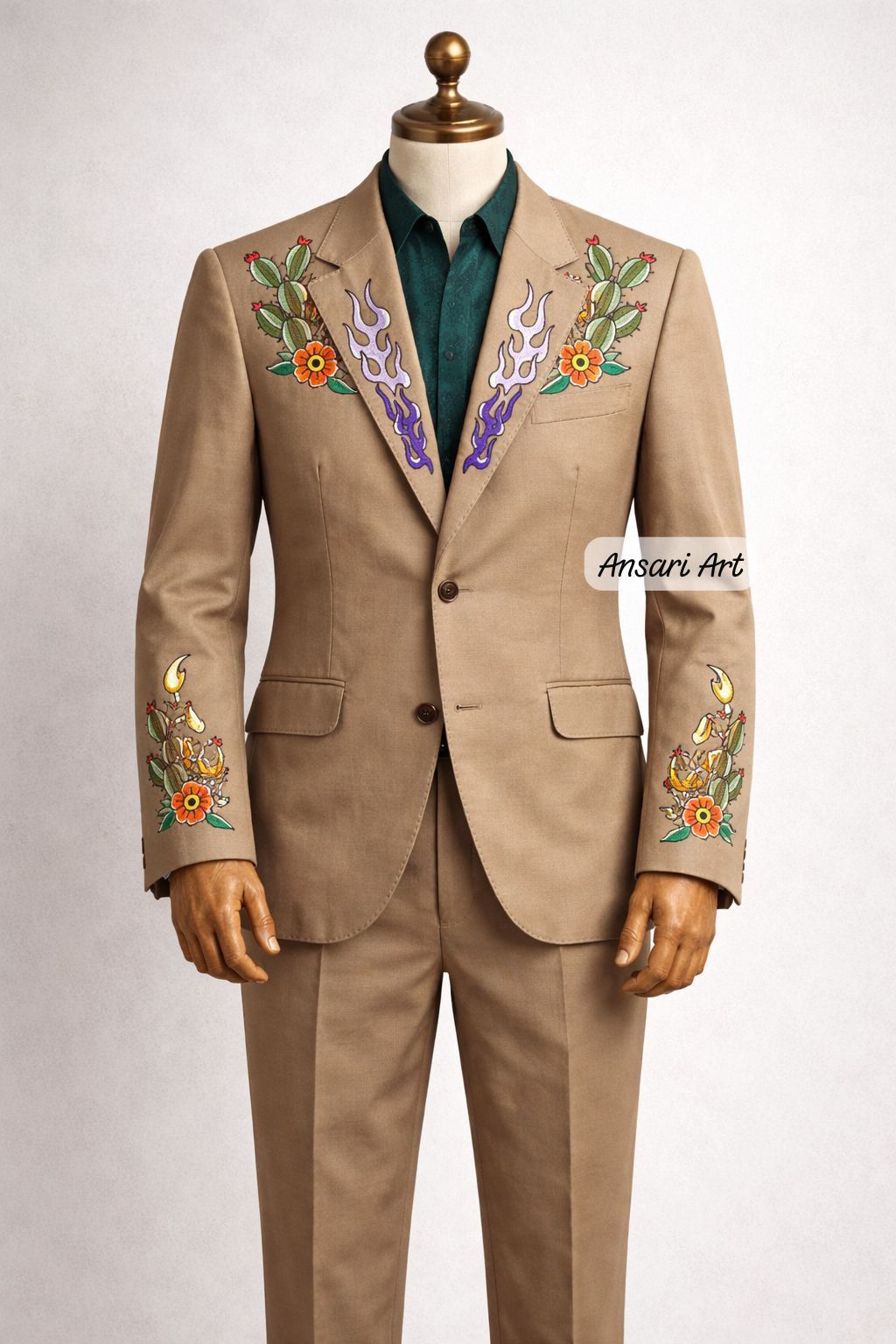 Other Men 2PC Customized floral cactus embroidery Nudie western Size 46S - 1 Thumbnail