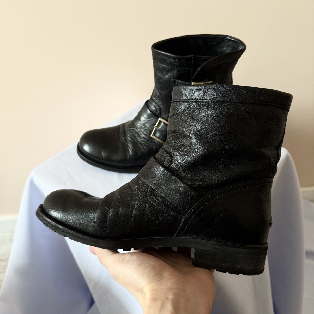 Jimmy Choo Jimmy Choo Black Leather Buckle Biker Moto Boots Frye Style Size US 8 / IT 38 - 6 Thumbnail