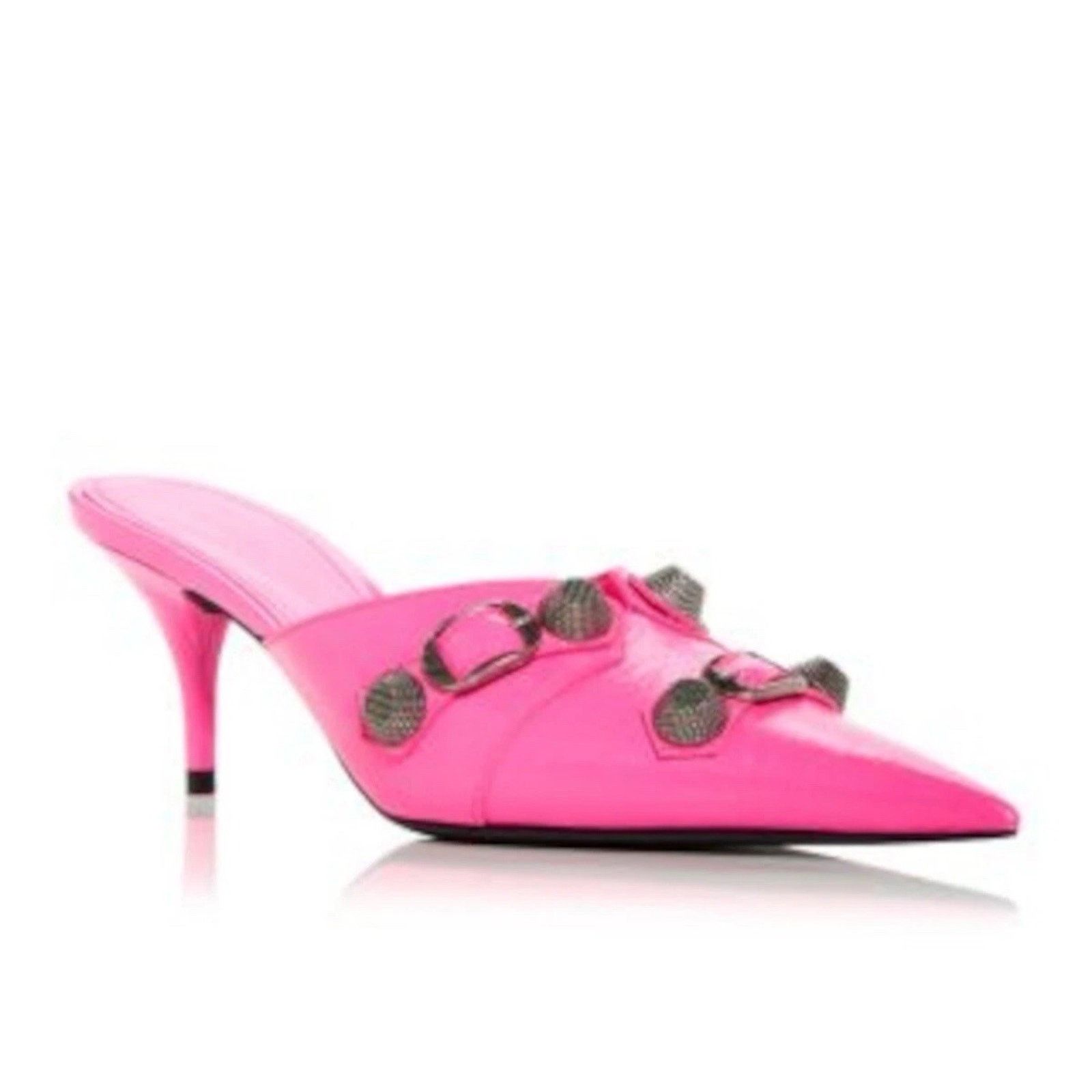 Balenciaga Pink Engraved Cagole Slip On Leather Heeled Mules Shoes 37 Size US 7 / IT 37 - 2 Thumbnail