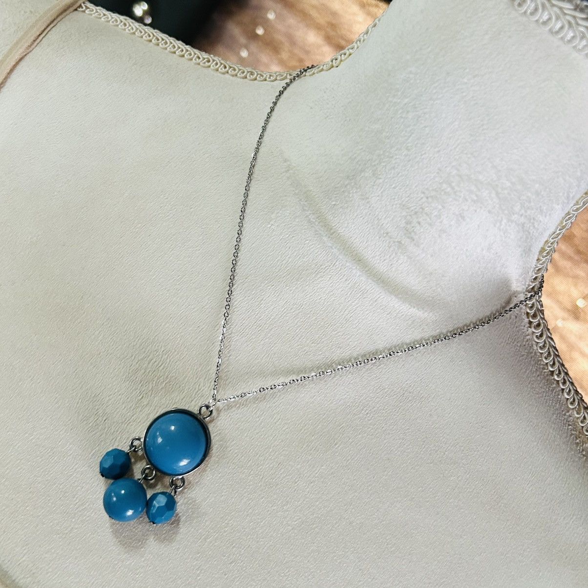 Handmade Handcrafted azure blue acrylic beaded pendant necklace Size ONE SIZE - 1 Thumbnail