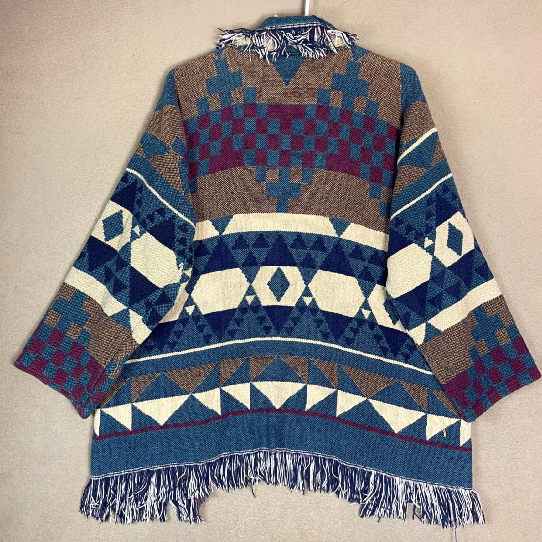 Vintage VINTAGE Lew Magram Collection Women One Size Southwestern Fringe Woven Jacket Cape Size ONE SIZE - 7 Thumbnail