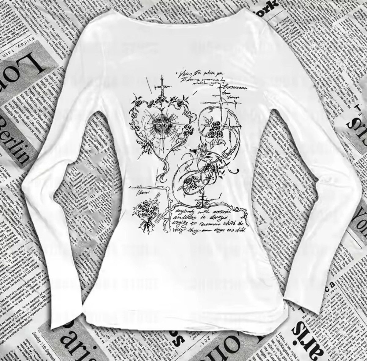 Other y2k alt White long sleeve top with black graphic design Size S / US 4 / IT 40 - 1 Preview