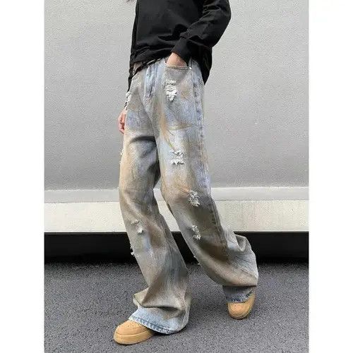 Designer × Japanese Brand × Vintage Hole Tie-dye Distress Wide Leg Jeans Size US 34 / EU 50 - 3 Thumbnail