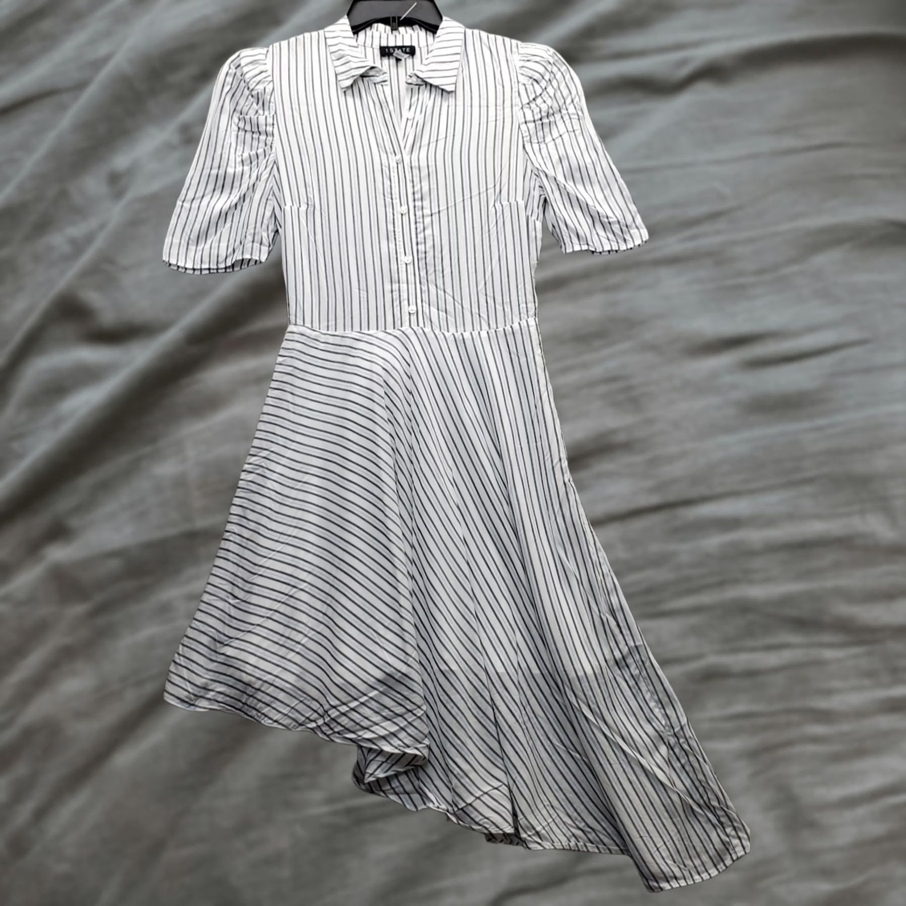 Vintage 1.STATE Shirt Dress Womens S Multi Striped Puff Sleeve Asymmetrical Hem Side Zip Size S / US 4 / IT 40 - 1 Thumbnail
