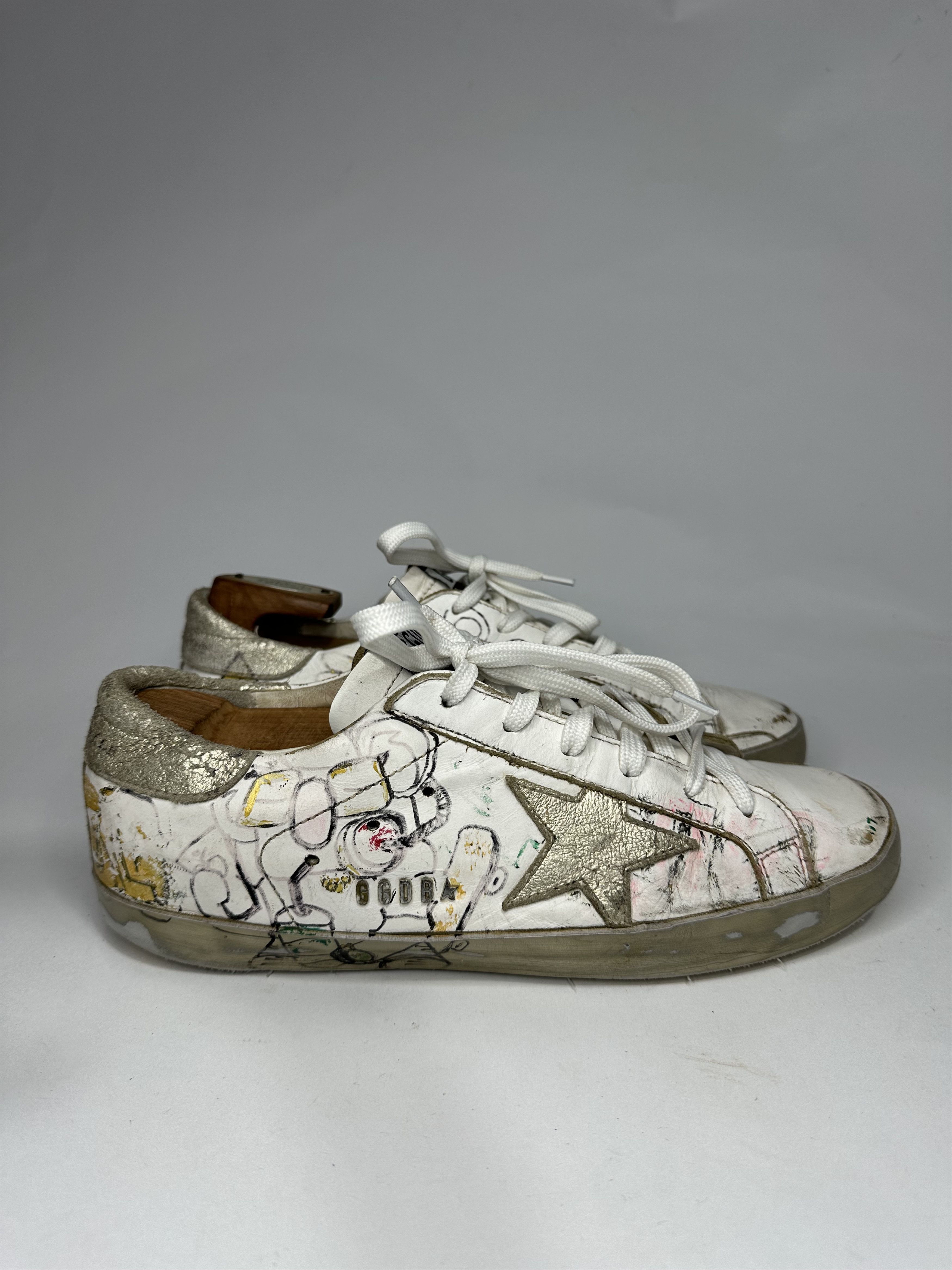 Golden Goose Golden Goose Graffiti Superstar Distressed Leather Sneakers. Size US 7 / EU 40 - 1 Thumbnail