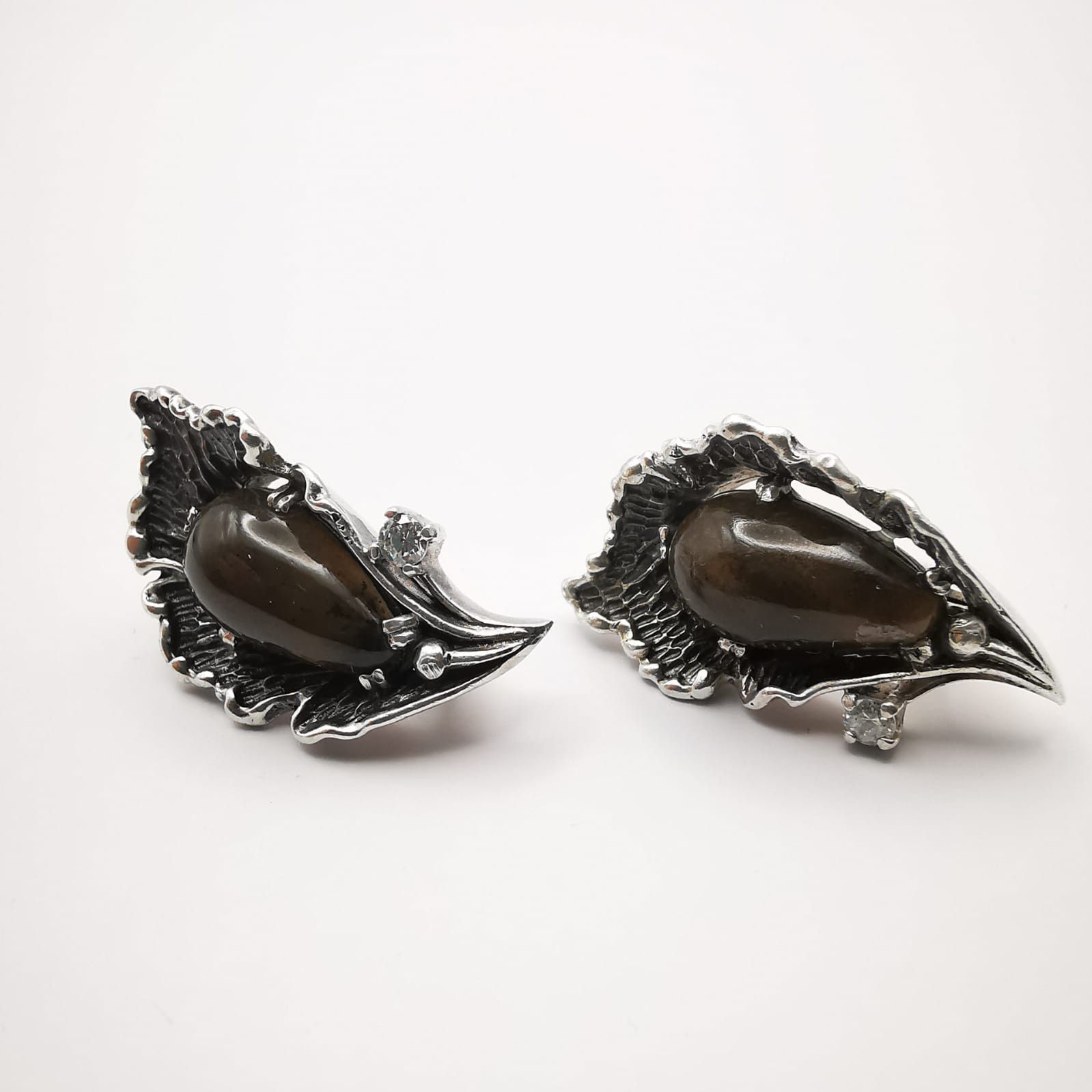 Jewelry x Sterling Silver Vintage Earrings ,875 Silver "dark Calla" Zircon,agate, Women's