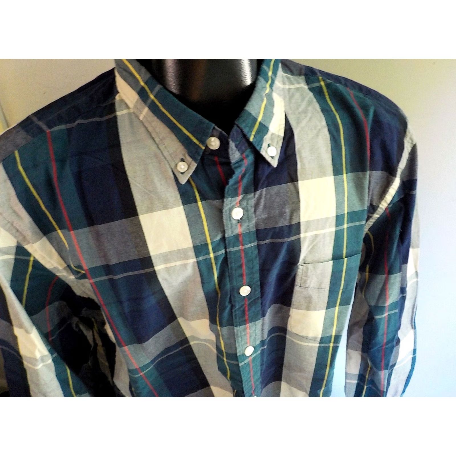 J.Crew J. Crew Plaid Sunwashed Oxford Shirt Button-Down Collar 100% Cotton XL Navy Green Ivory Red Yellow Men’s Shirt Size US XL / EU 56 / 4 - 2 Thumbnail