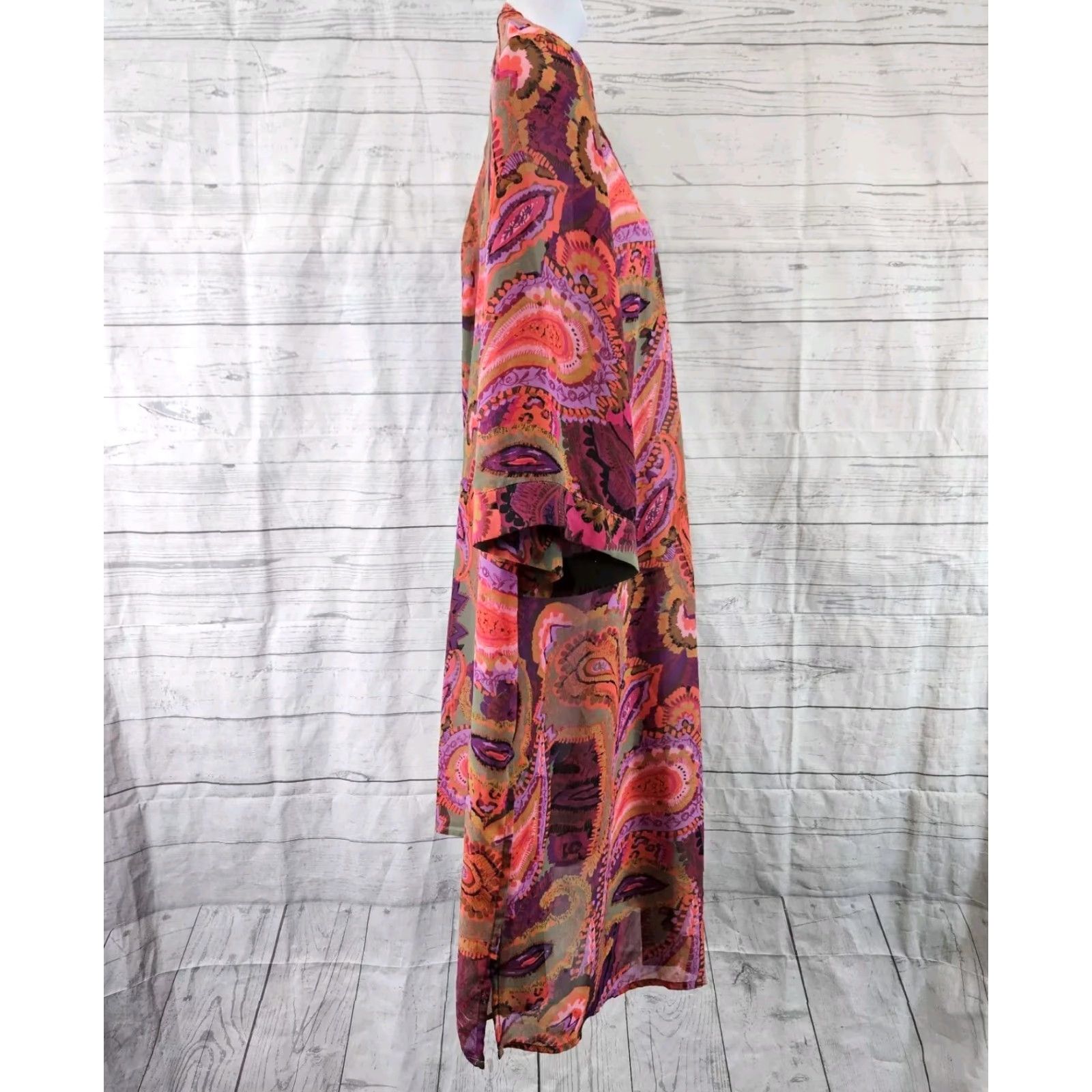 Vintage Catherines Blouse Kimono 1X Womens Purple Pink Paisley Sheer 3/4 Sleeve Polyester Size XL / US 12-14 / IT 48-50 - 3 Thumbnail