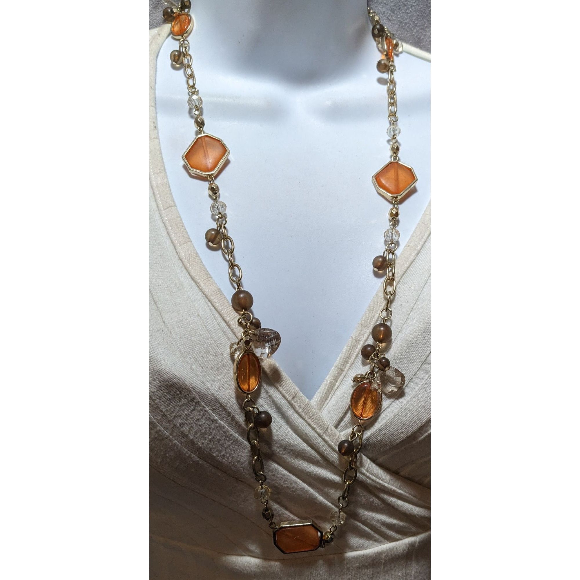 Other Retro Orange And Gold Glass Charm Necklace Size ONE SIZE - 7 Thumbnail