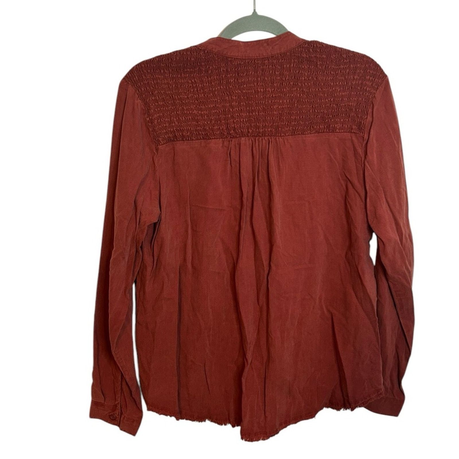 Other Side Stitch Burnt Orange Raw Hem Button-Up Smocked Shirt Size XS / US 0-2 / IT 36-38 - 2 Thumbnail