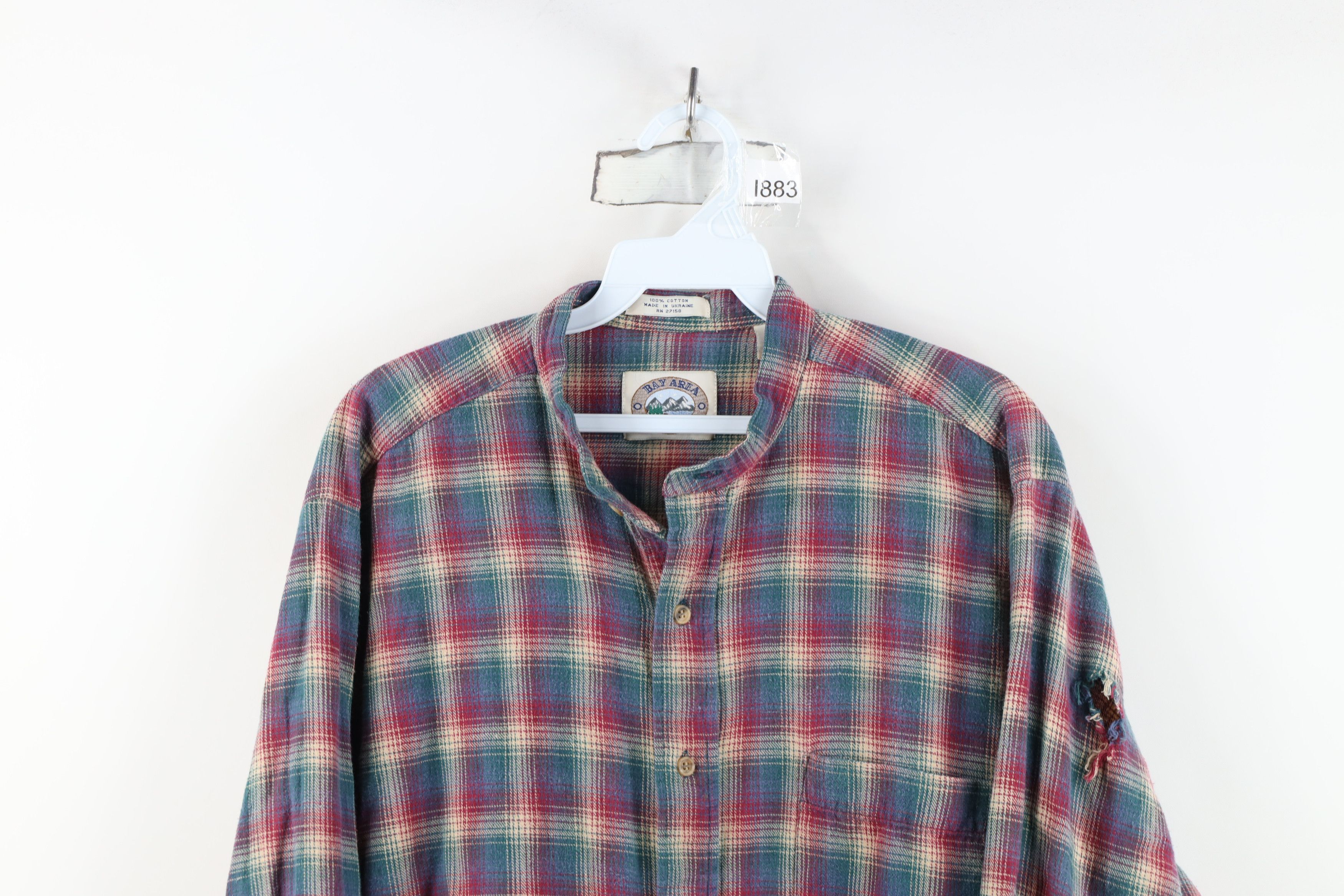 Vintage Vintage 90s Streetwear Flannel Band Collar Button Shirt Size US L / EU 52-54 / 3 - 2 Thumbnail