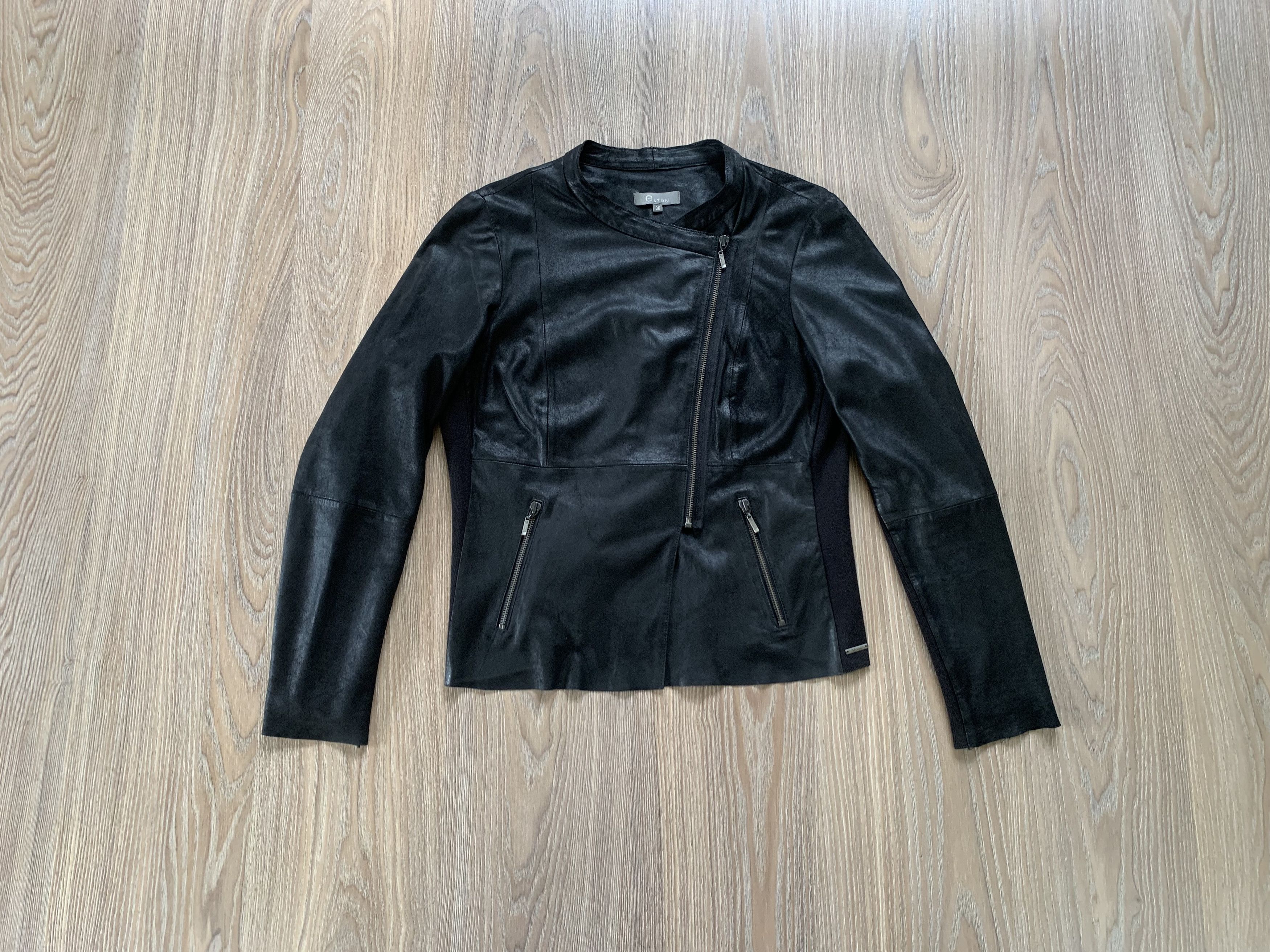Other Elton Womens Goat Leather Black Biker Jacket Size M / US 6-8 / IT 42-44 - 2 Thumbnail