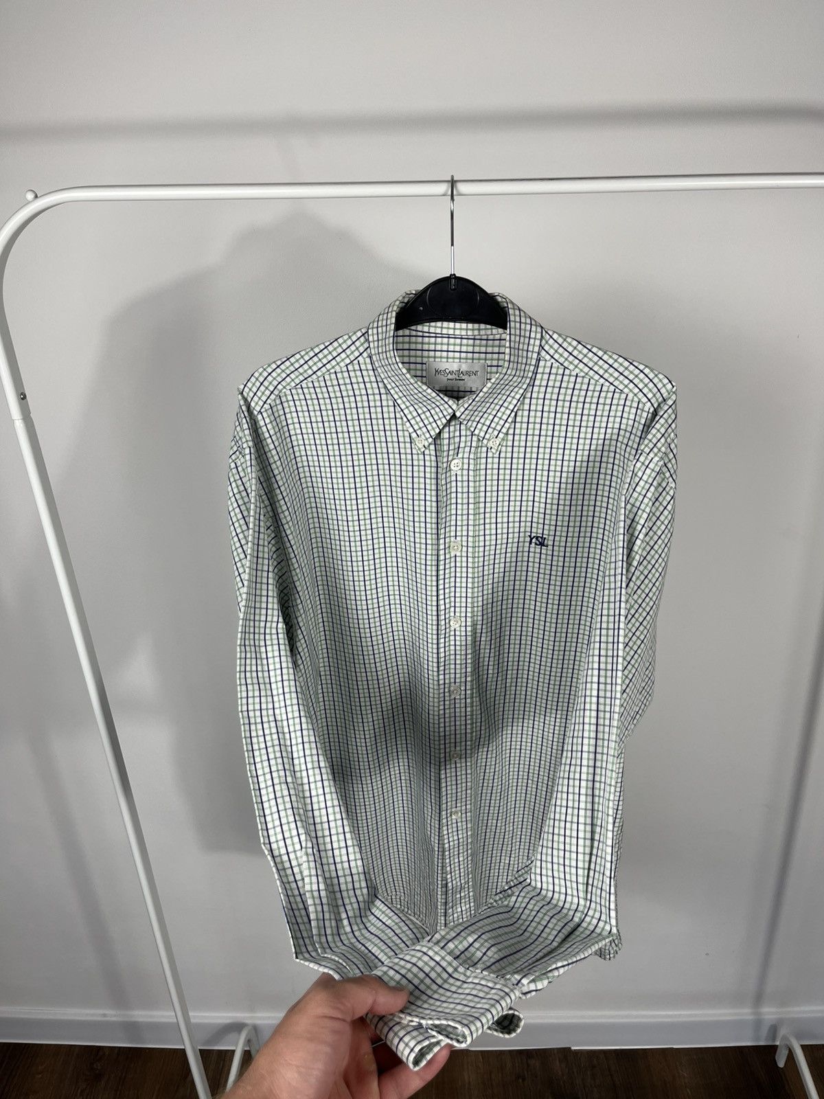 Yves Saint Laurent Vintage YSL Embroidered Logo Check Shirt Size M Size US M / EU 48-50 / 2 - 4 Thumbnail