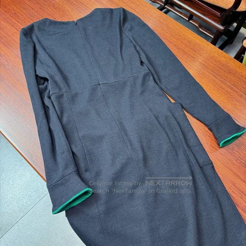 Hermes Black Green Wool Knit Dress. Size US 38 / EU 54 - 8 Thumbnail