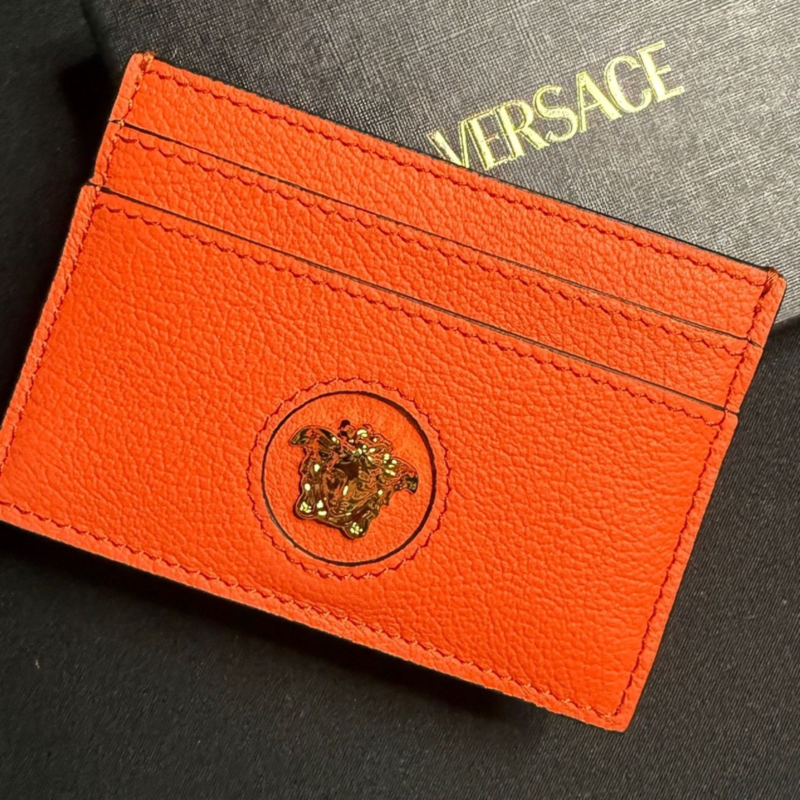 Versace Versace Vibrant Orange Card Holder with Gold Medusa Size ONE SIZE - 5 Thumbnail