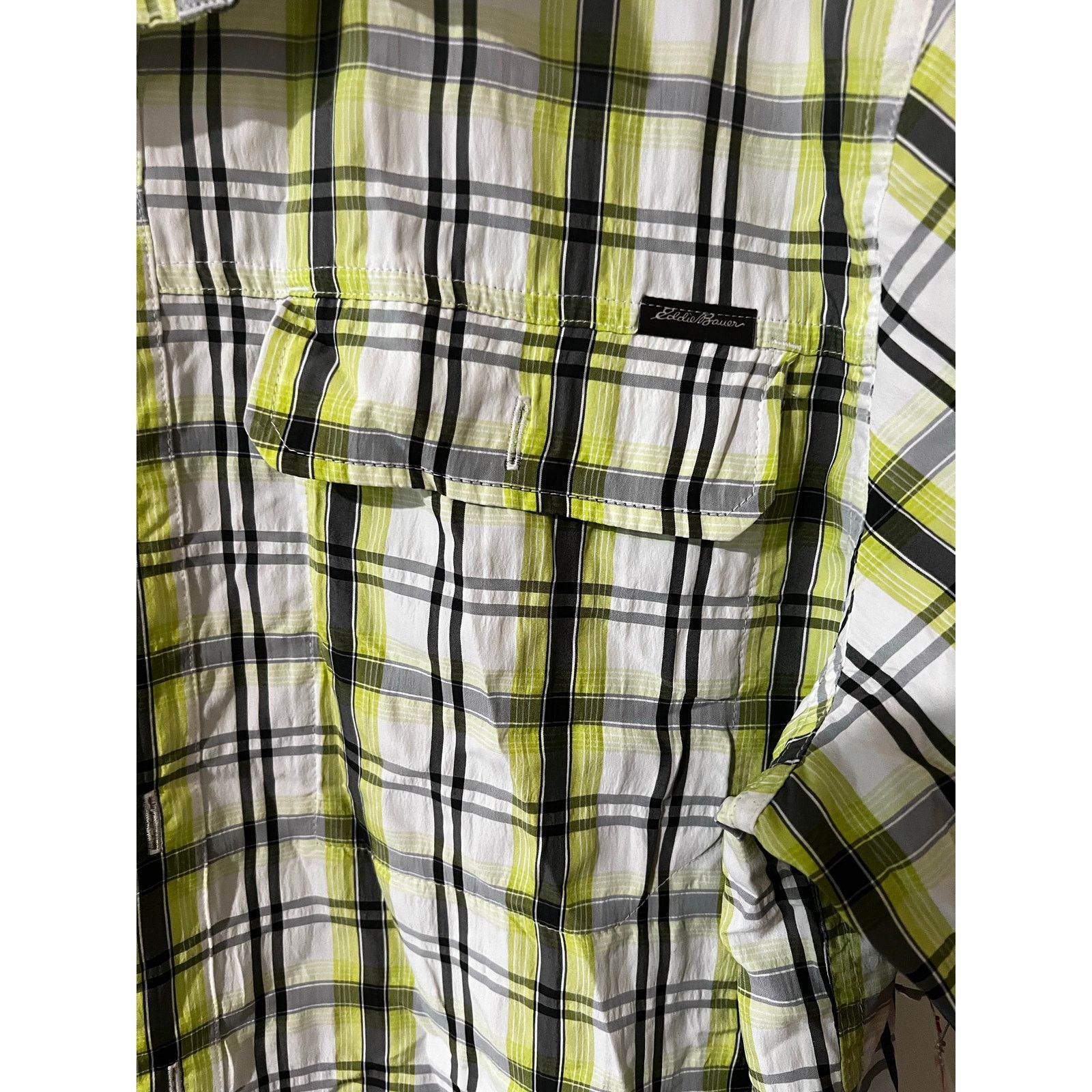 Eddie Bauer Adventure Button Front Shirt Plaid Short Sleeves Green Top Size US XL / EU 56 / 4 - 7 Thumbnail