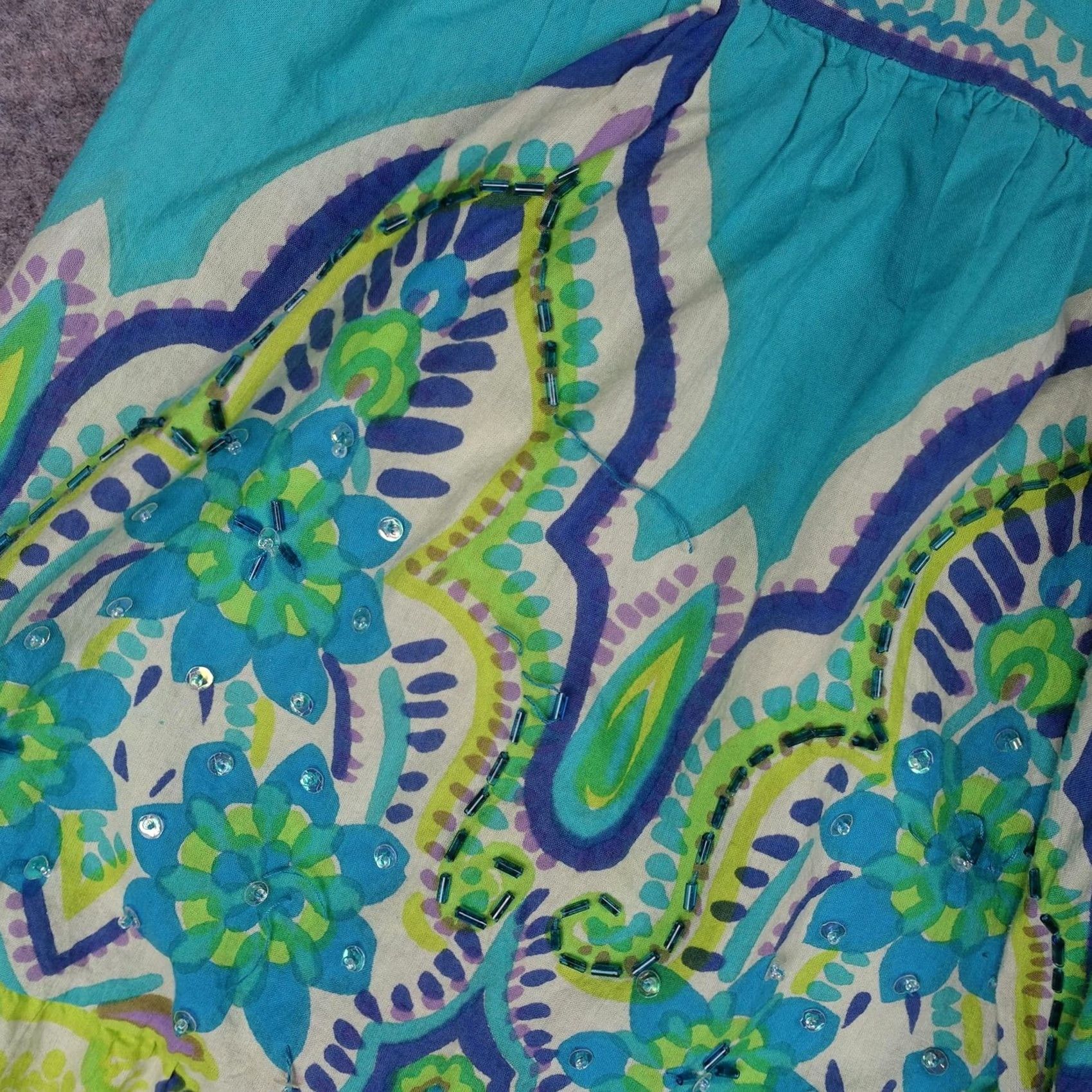 Vintage VINTAGE Phool Skirt Womens XL Turquoise Paisley Beaded Sequin Maxi Boho Summer VTG Size 36" / US 14 / IT 50 - 3 Thumbnail