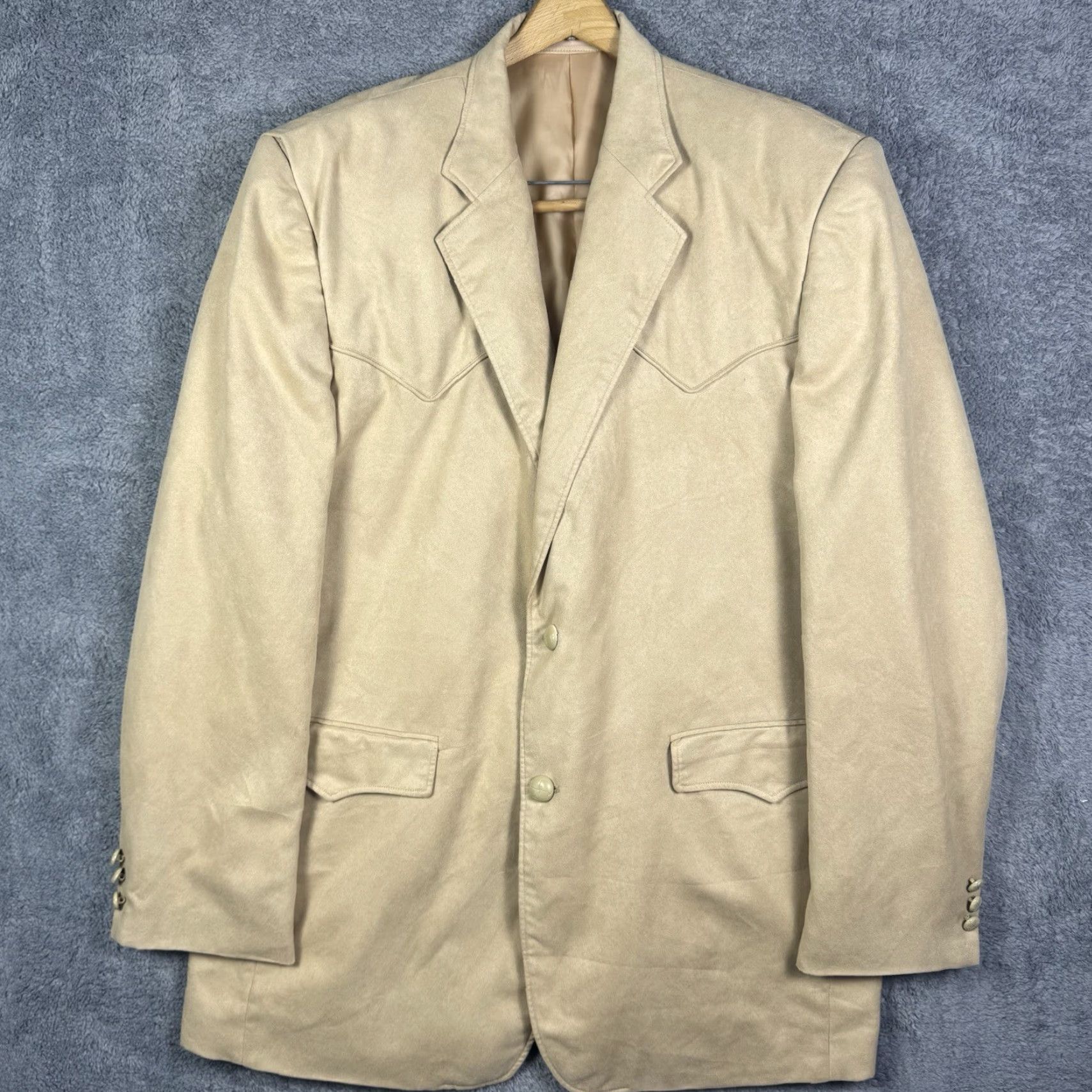 Vintage VINTAGE Laredo Blazer Mens 46L Suede Western Rockabilly Cowboy Beige Disco Blazer Shirt Size 46R - 2 Thumbnail