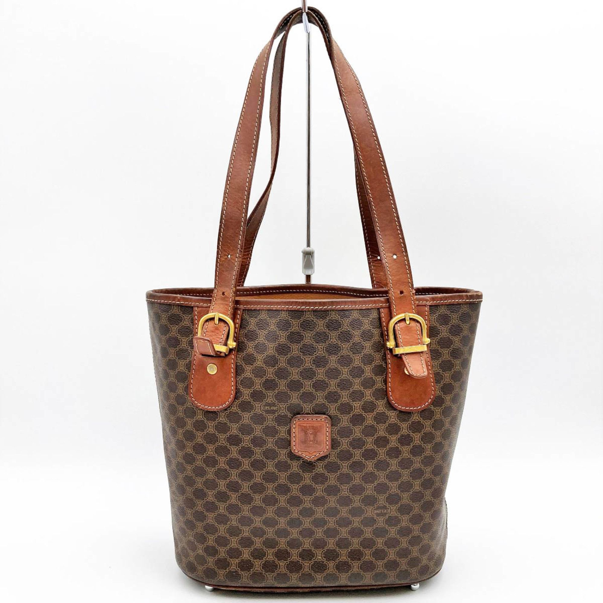 image of Celine Macadam Pattern Shoulder Bag Tote Old Celine Brown Pvc Women's Fashion Mc96