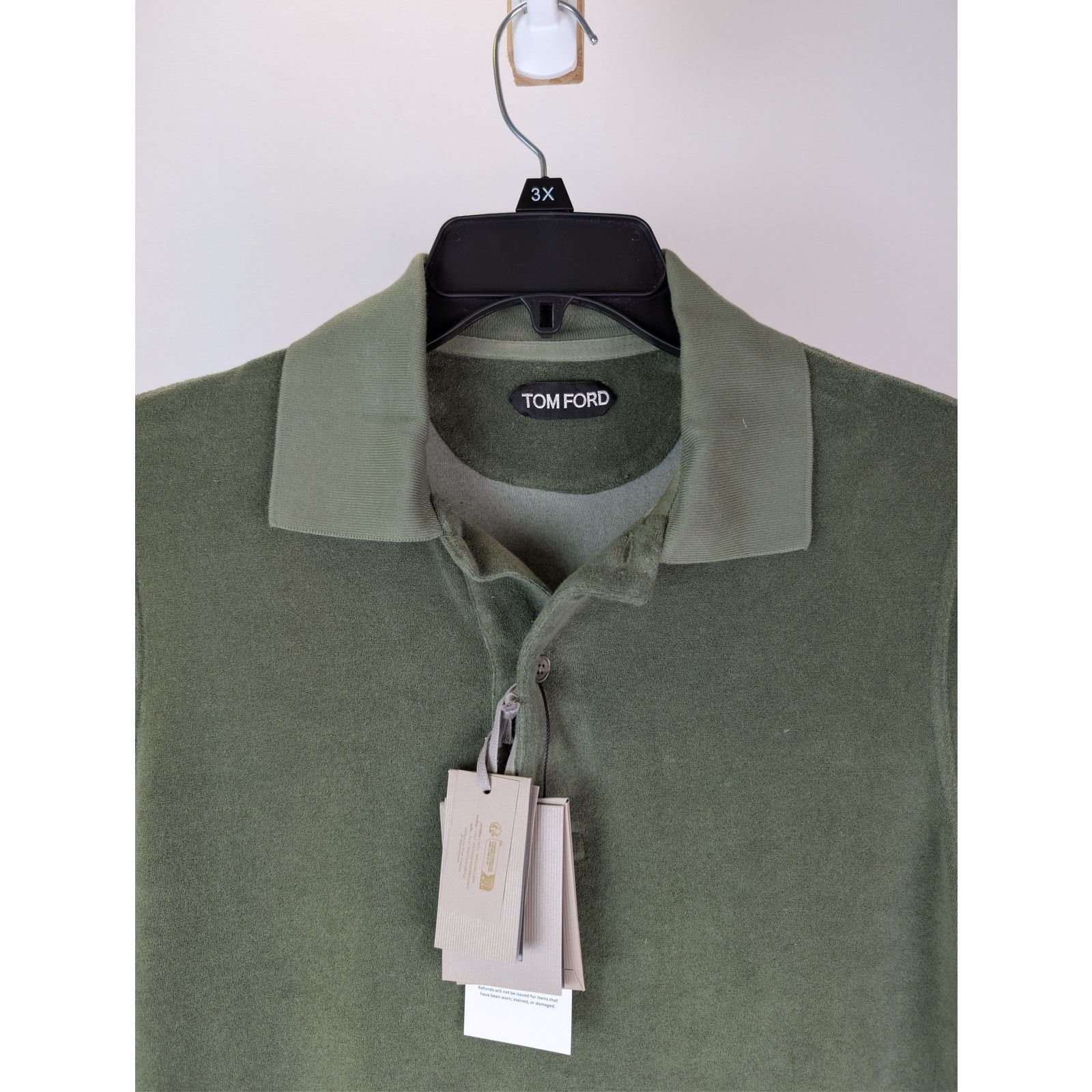 Tom Ford o1rshd1 CC20 cotton-blend terry polo shirt in olive green Size US S / EU 44-46 / 1 - 7 Thumbnail