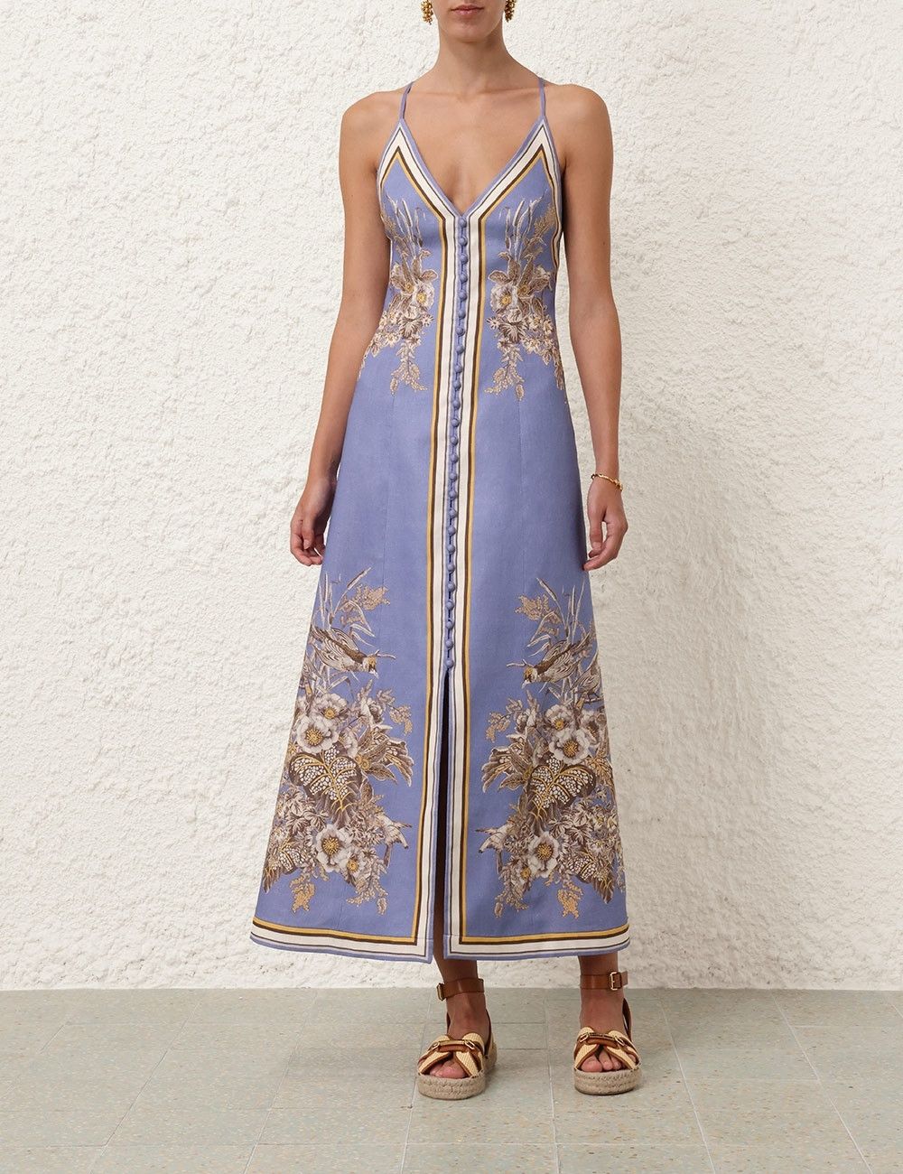 Zimmermann oc11z0525 Ottie Slip Midi Dress in Multicolor Size L / US 10 / IT 46 - 2 Thumbnail