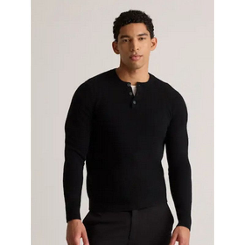 Quince Mongolian Cashmere Henley Sweater Black S NWT