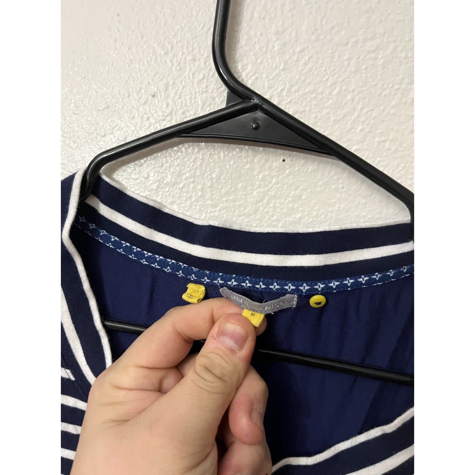 Vintage VINTAGE Little Yellow Button Blouse Blue Lagenlook Tunic 3/4 Sleeve Top Sz M Striped Size M / US 6-8 / IT 42-44 - 3 Thumbnail