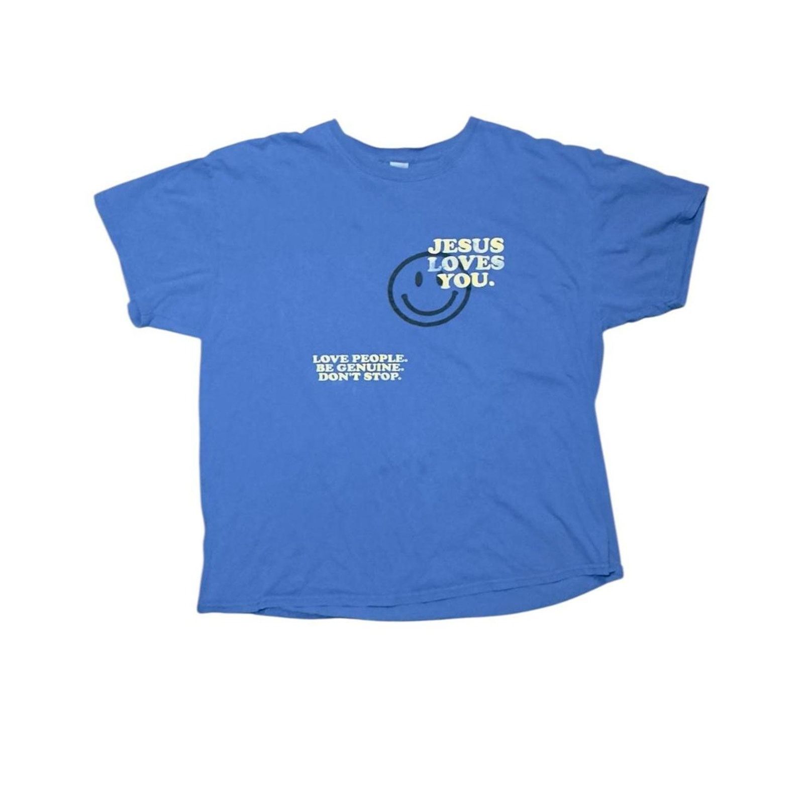 Other Jesus Loves You Graphic Tee - Blue Retro Smiley Faith XL Size US XL / EU 56 / 4 - 1 Thumbnail