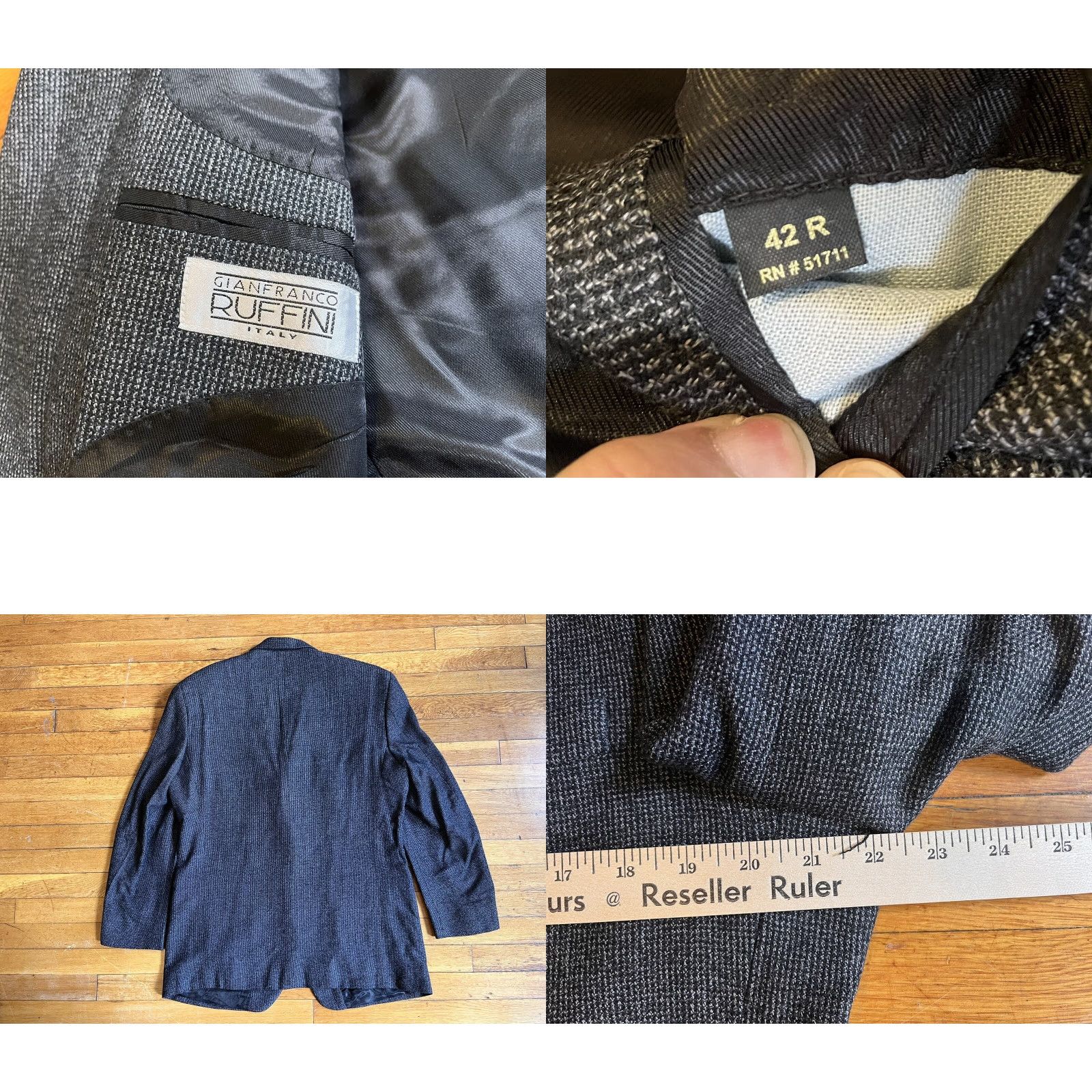 Vintage Gianfranco Ruffini Blazer Men’s 42R Black Houndstooth Wool Notch Lapel Single-Breasted Vintage? No Insufficient. Size 42R - 8 Thumbnail