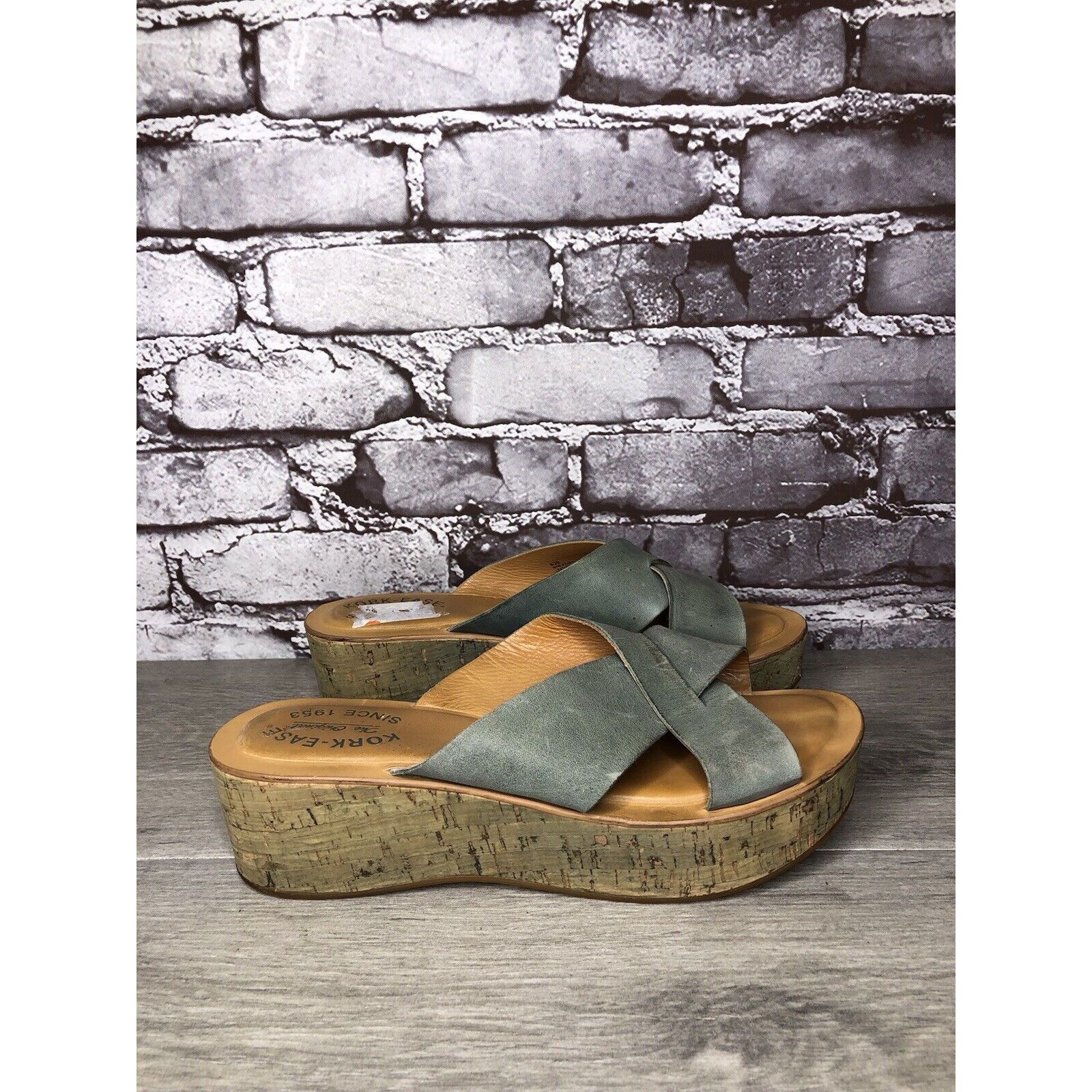 Other Kork-Ease Blue Leather Platform Cross Strap Cork Wedge Sanda Size US 8 / IT 38 - 3 Thumbnail