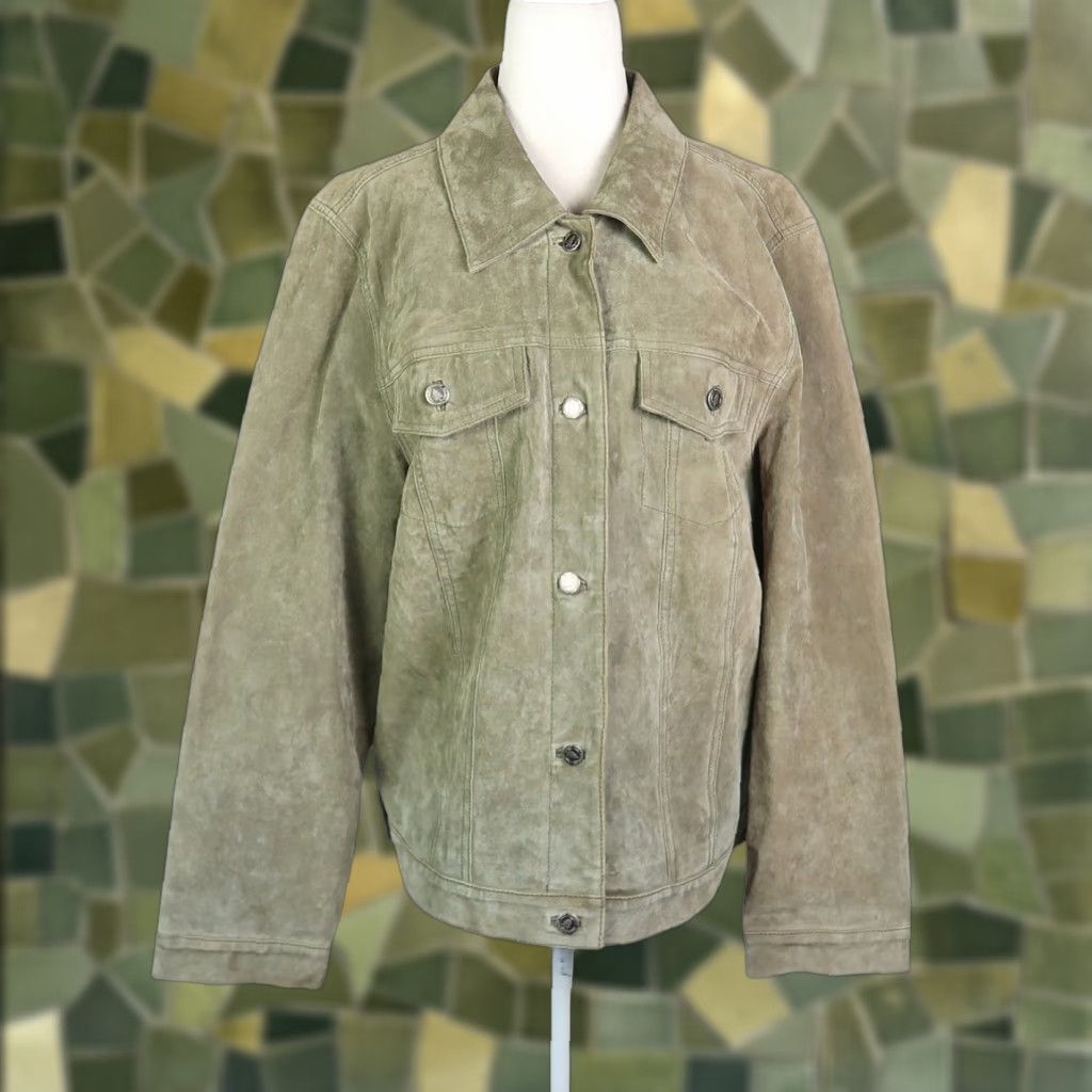 Olive VINTAGE Great Northwest Jacket Suede Olive Green 1X Women Leather 90s Casual Button Front Size XL / US 12-14 / IT 48-50 - 1 Thumbnail