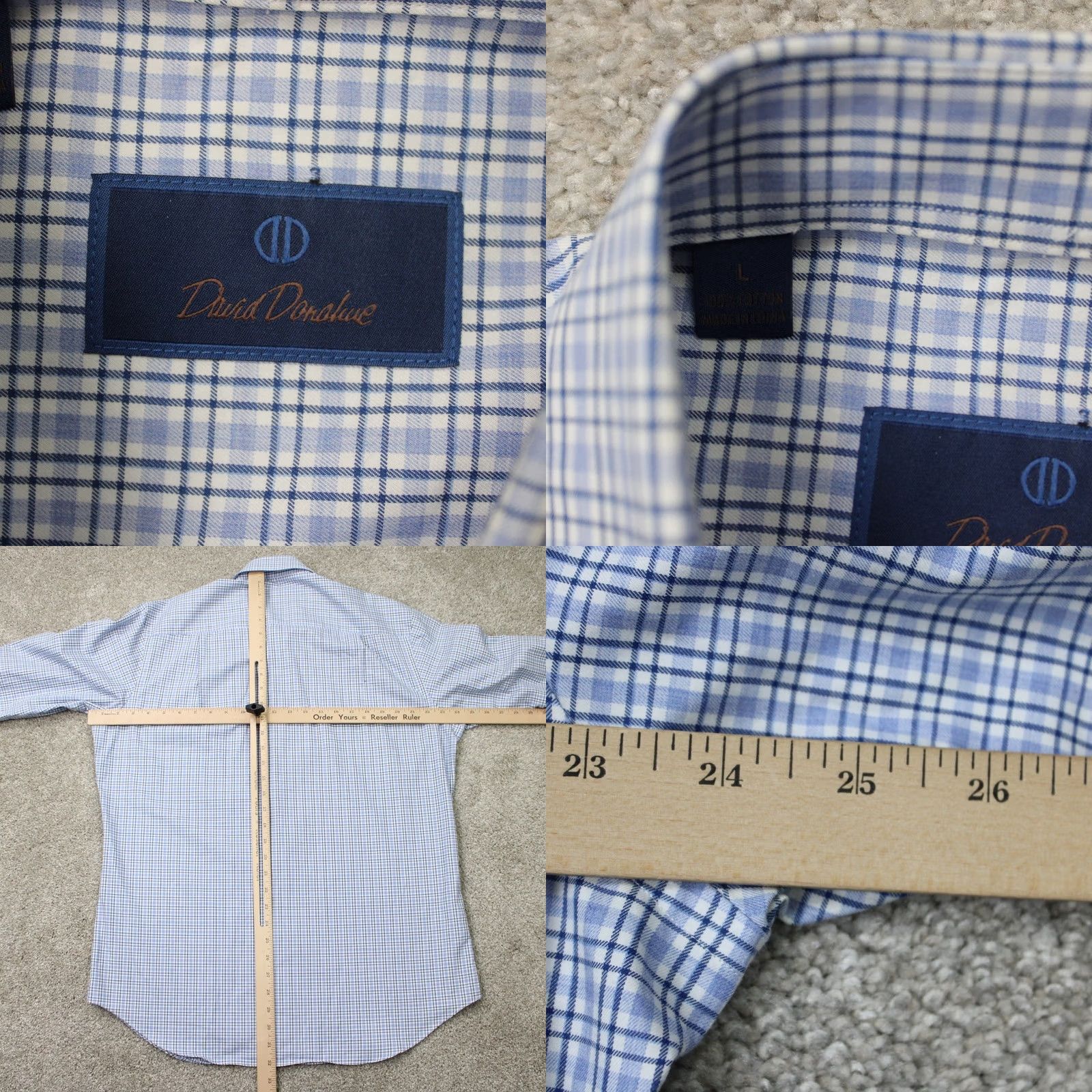 David Donahue David Donahue Shirt Mens Large Blue Plaid 100% Cotton Long Sleeve Button Up Size US L / EU 52-54 / 3 - 8 Thumbnail