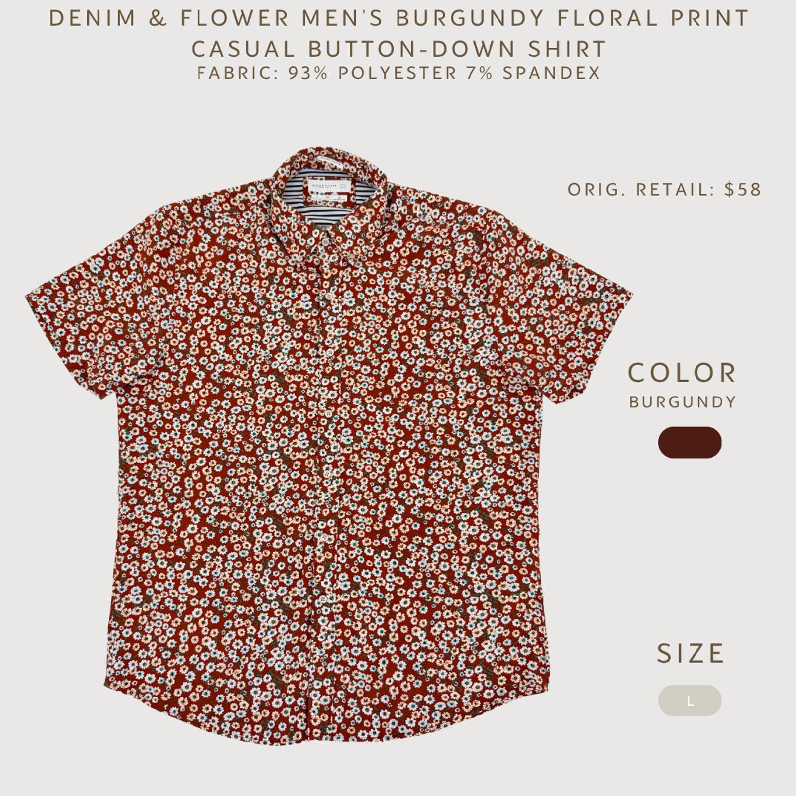 Denim & Flower Denim & Flower Floral Button Shirt Burgundy L Size US L / EU 52-54 / 3 - 2 Thumbnail