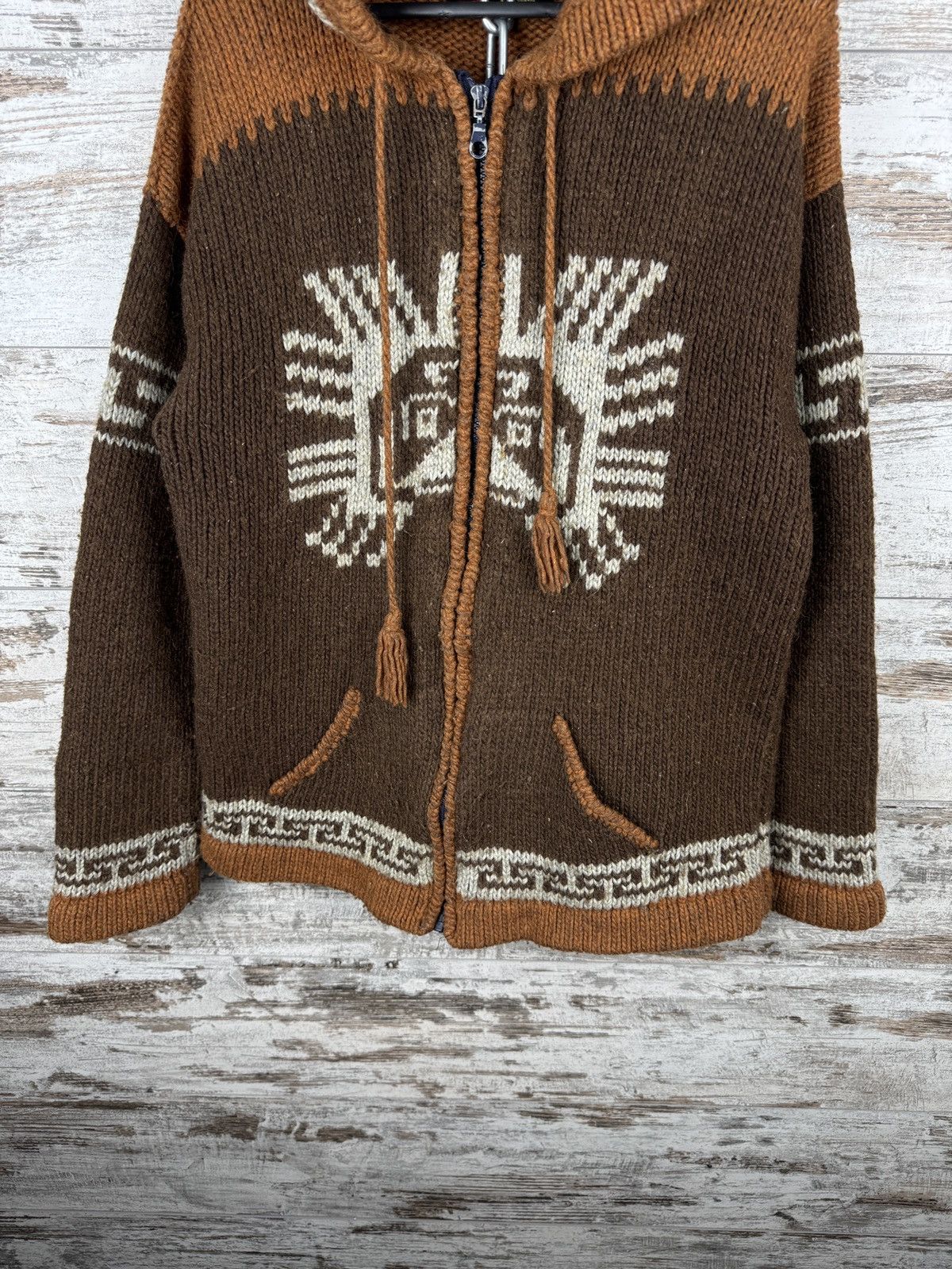 Handmade Mens Vintage Pachamama style zip hoody jacket hand knitted Size US M / EU 48-50 / 2 - 3 Thumbnail