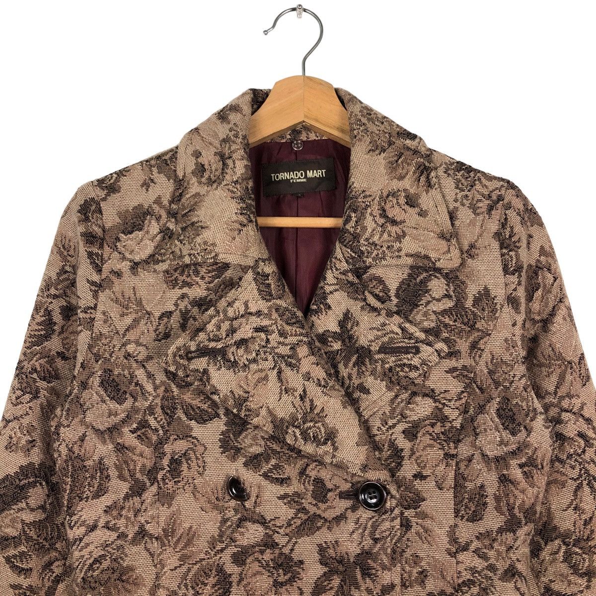 Tornado Mart 🔥Rich Brown - Double Breast Fly Coats Jacket Flower Over Size M / US 6-8 / IT 42-44 - 3 Thumbnail