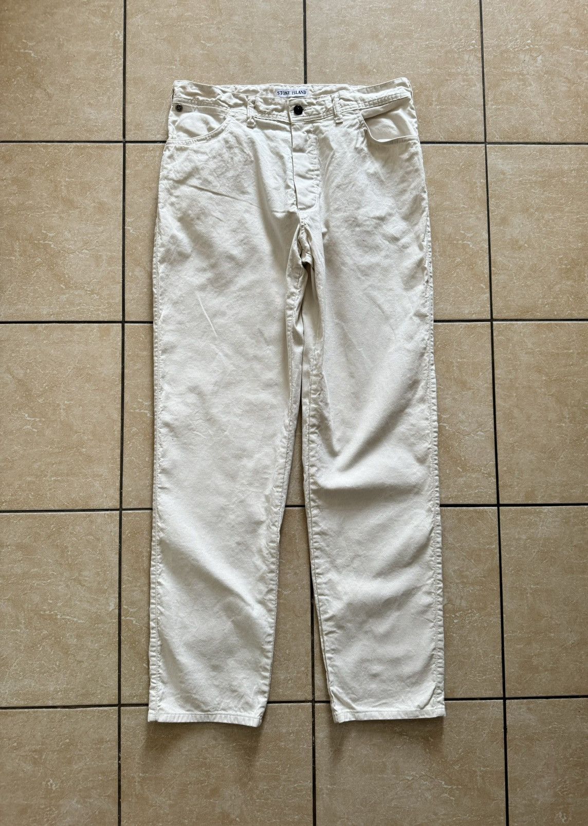 image of C P Company x Stone Island Vintage Stone Island Marina Pants in White, Men's (Size 33)