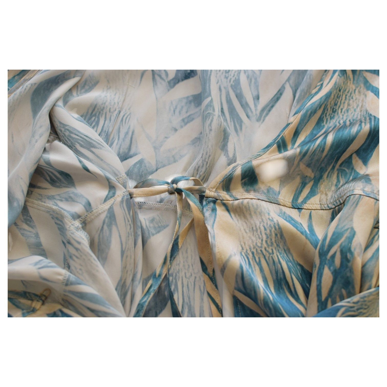 forte_forte Forte_Forte Beige & Turquoise 100% Silk Wrap Midi Dress Size ONE SIZE - 7 Thumbnail