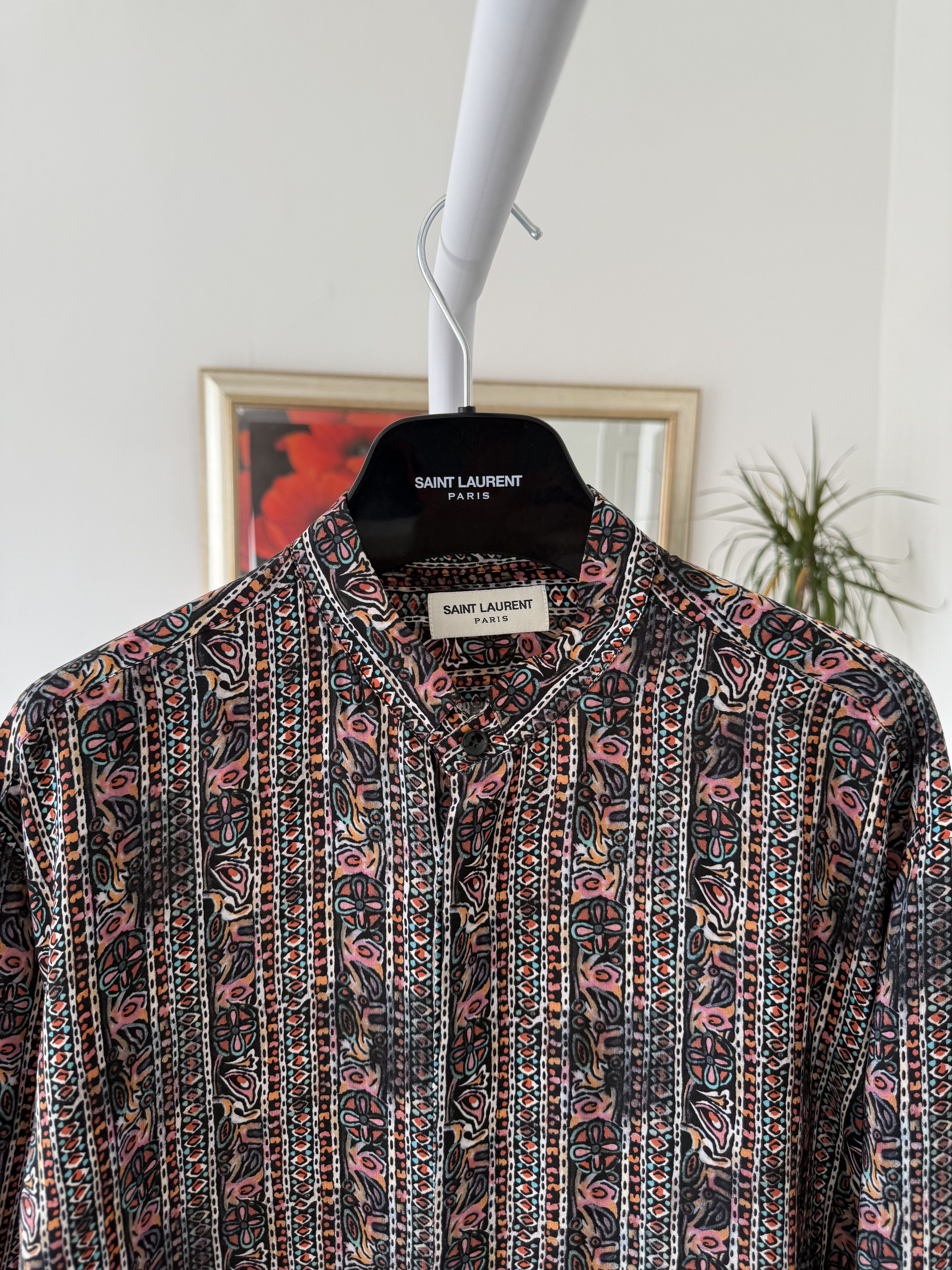 Hedi Slimane × Saint Laurent Paris Saint Laurent Silk Nehru Collar Multi Pattern Shirt Size US L / EU 52-54 / 3 - 7 Thumbnail