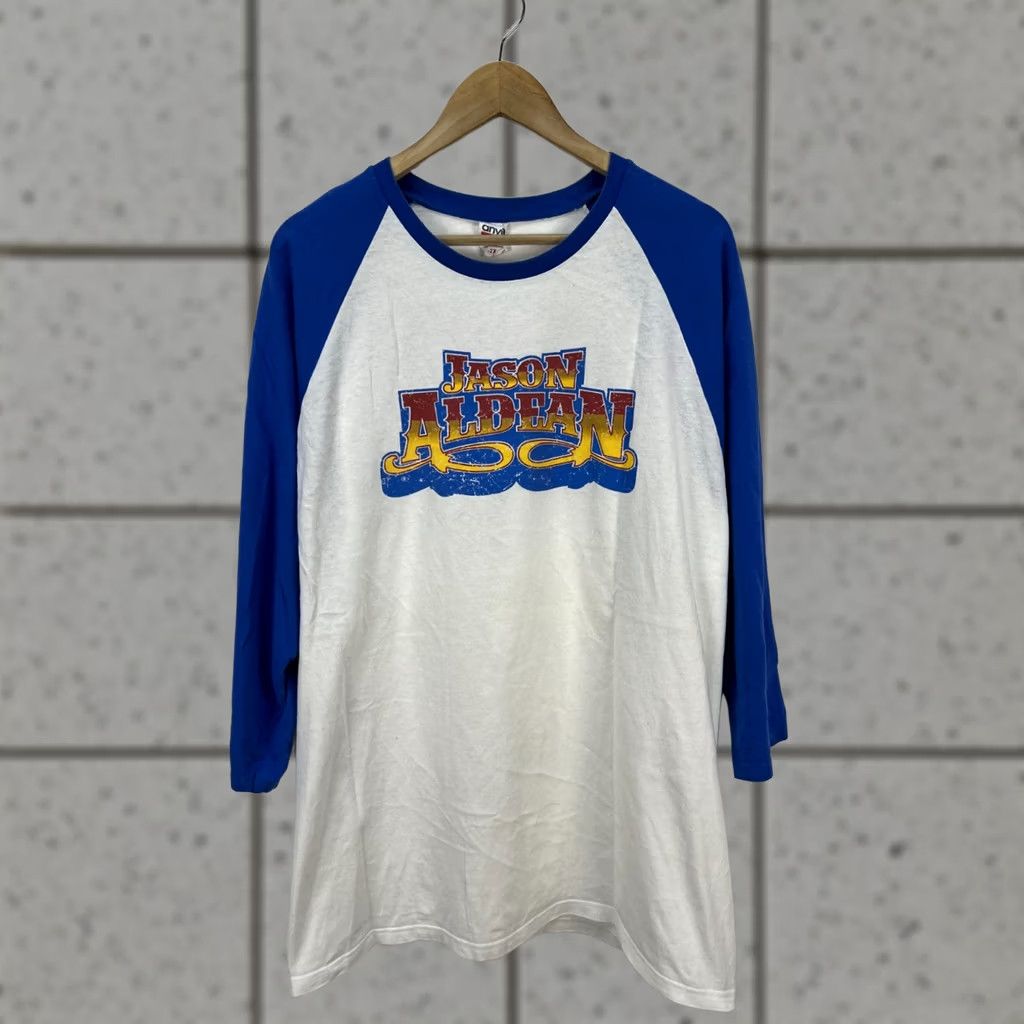 Anvil Jason Aldean Macon Music Vintage Tee T-Shirt Anvil 2XL Mens White/Blue Crew Neck 3/4 Sleeve Cotton T-Shirt Music Vintage 90s Mens Size US XXL / EU 58 / 5 - 1 Thumbnail