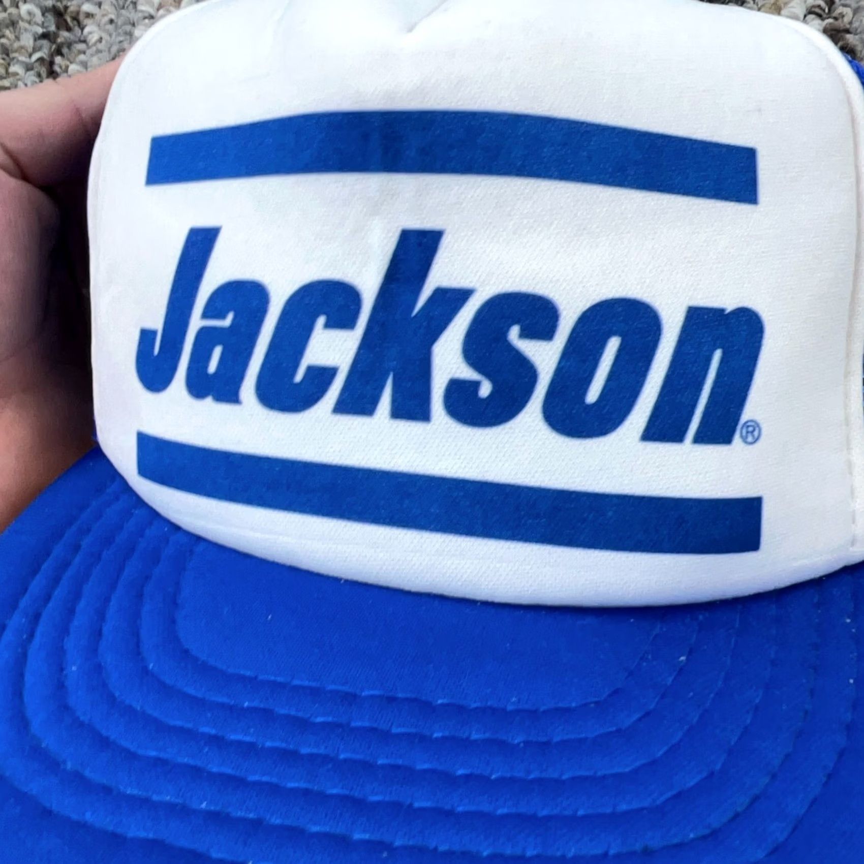 Vintage VINTAGE Jackson Tools Trucker Hat Cap Snap Back Blue White High Dome 80s 90s Mens Size ONE SIZE - 3 Thumbnail