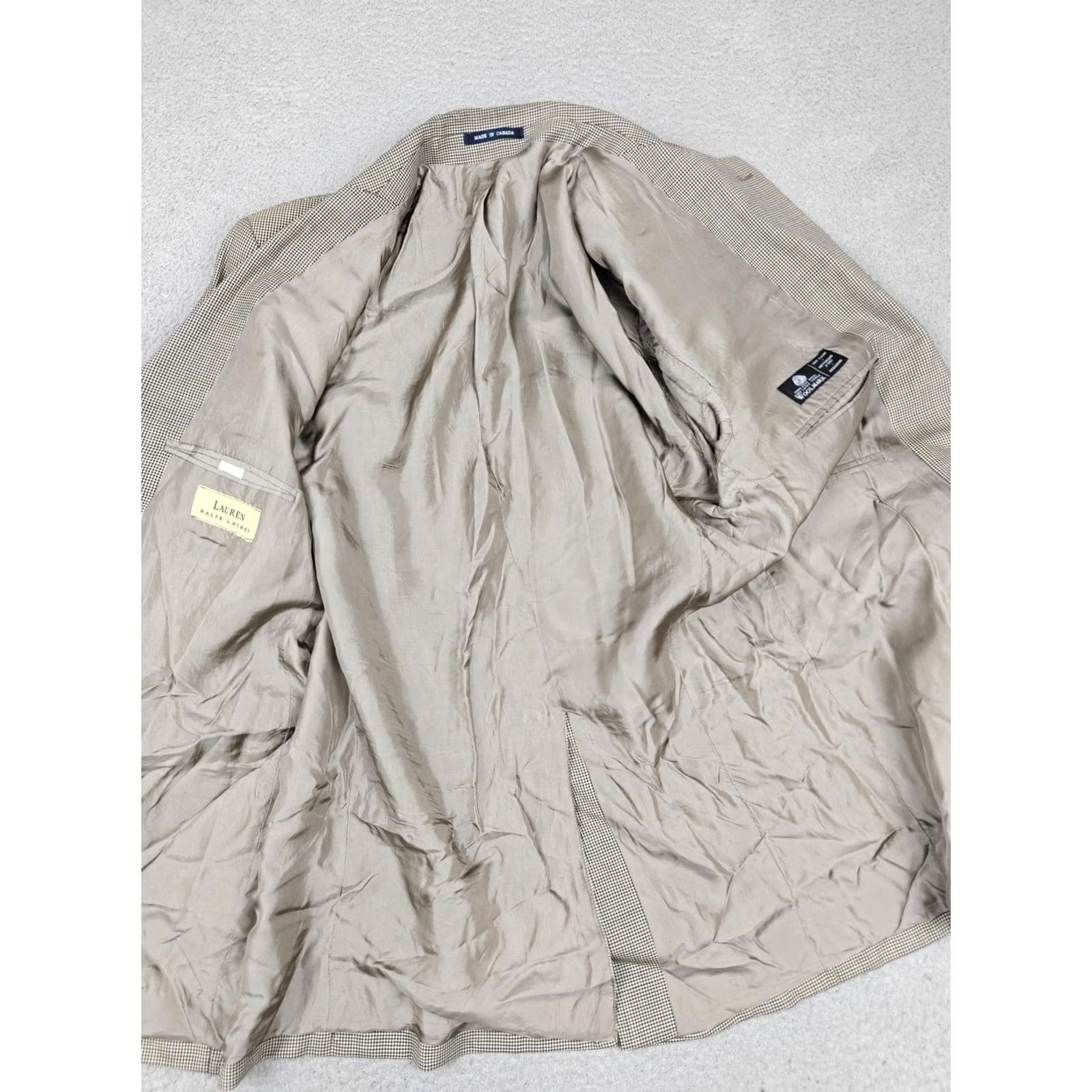 Ralph Lauren VINTAGE Lauren Ralph Lauren Blazer Mens 42L Beige Check Wool Sport Coat Jacket Size 42R - 4 Thumbnail