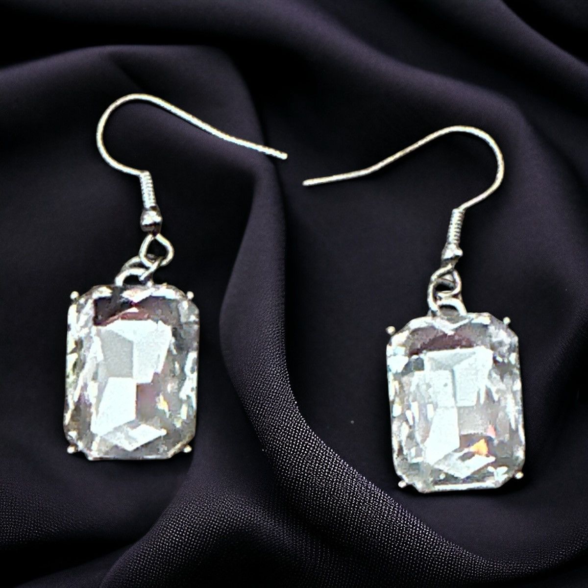 Other Silver tone rectangular clear faceted stone dangle earrings Size ONE SIZE - 1 Thumbnail