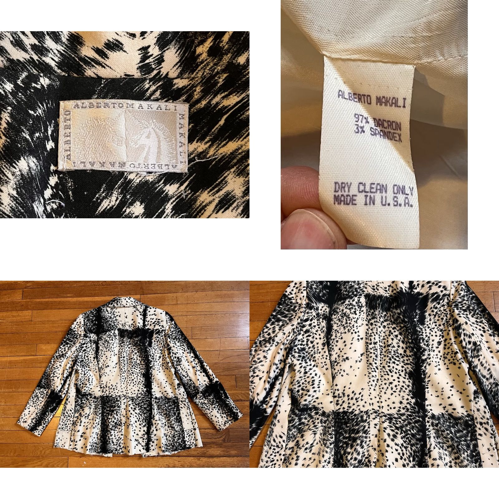Vintage VINTAGE Alberto Makali Animal Print Blazer Women’s 40 White Black NEEDS REPAIR Size S / US 4 / IT 40 - 8 Thumbnail
