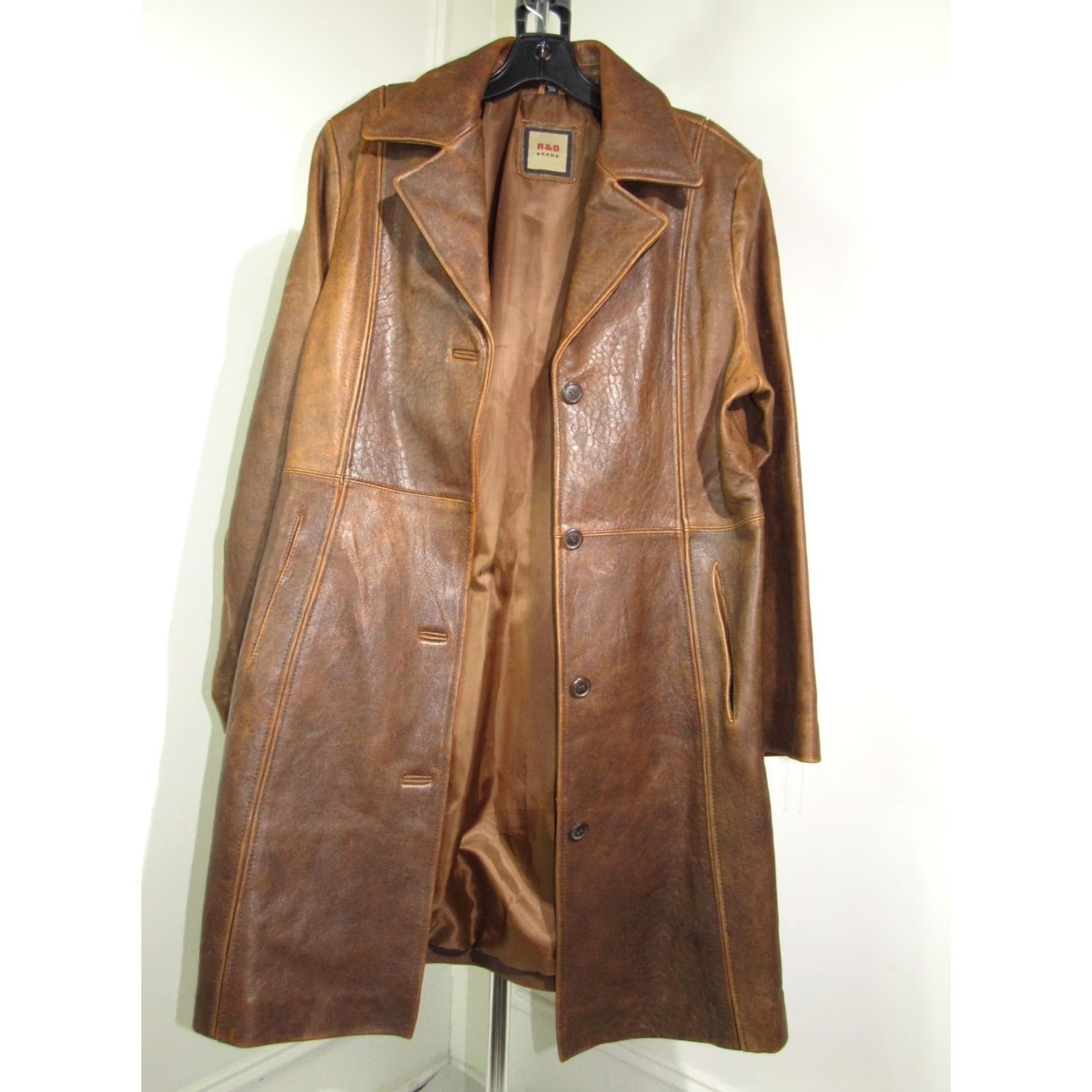 J Brand VINTAGE R&O Brand Coat Leather Women XL Distressed Brown Trench Coat Size XL / US 12-14 / IT 48-50 - 2 Thumbnail